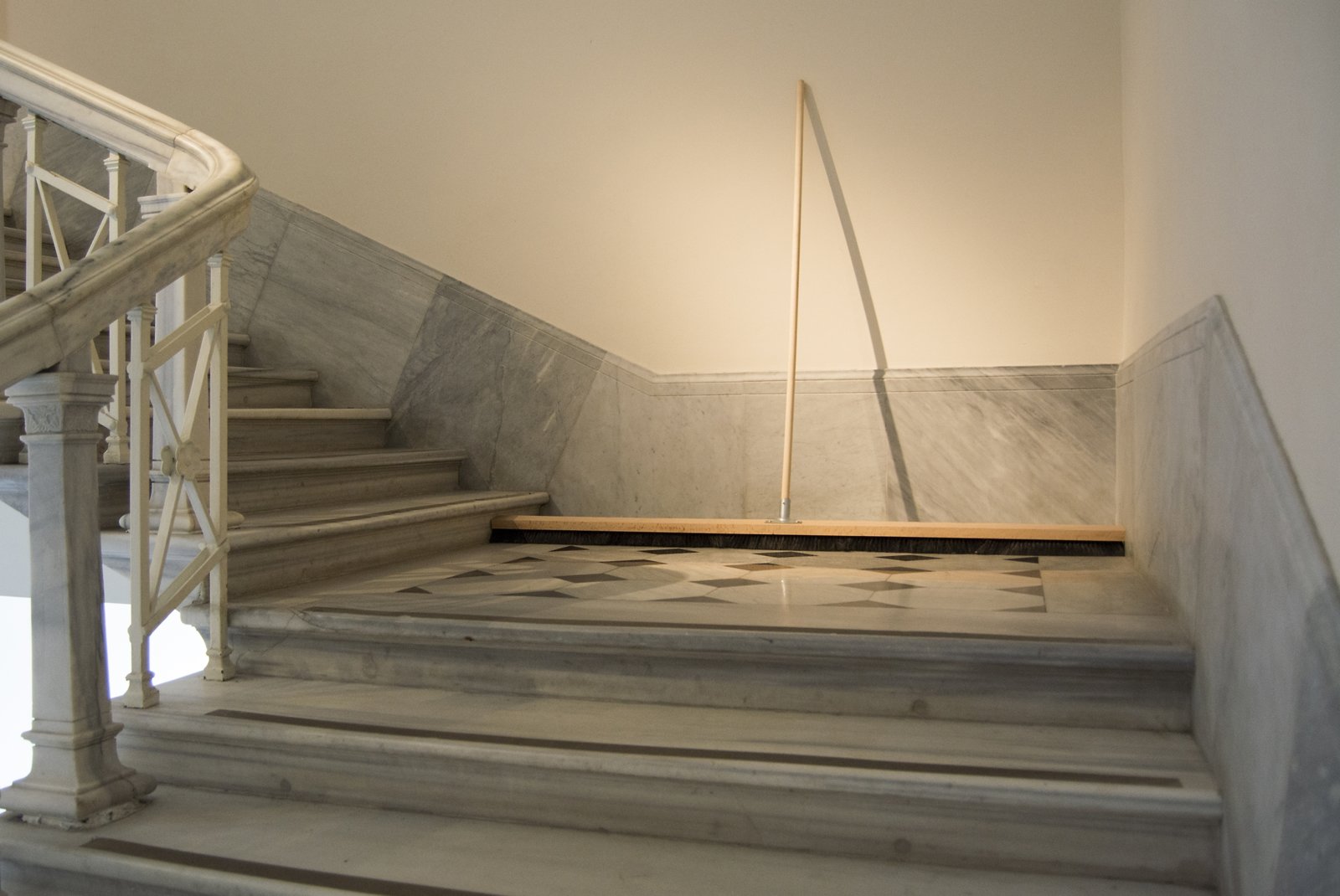 Abbas Akhavan, Push-broom, 2017, horse hair, wood, 91 x 55 in. (230 x 140 cm). Installation view, “they hit a tree with an axe”, SALT Galata, Istanbul, Turkey, 2017