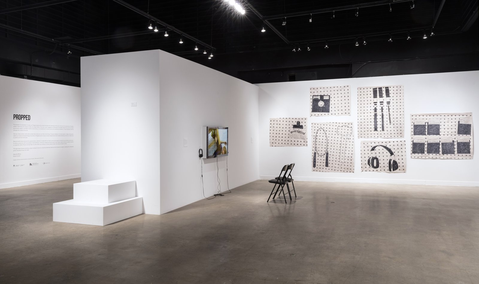 Abbas Akhavan, Stress Positions, 2009/2017, 2 plinths, label, dimensions variable. Installation view, Propped, Oakville Galleries, Oakville, Canada, 2017