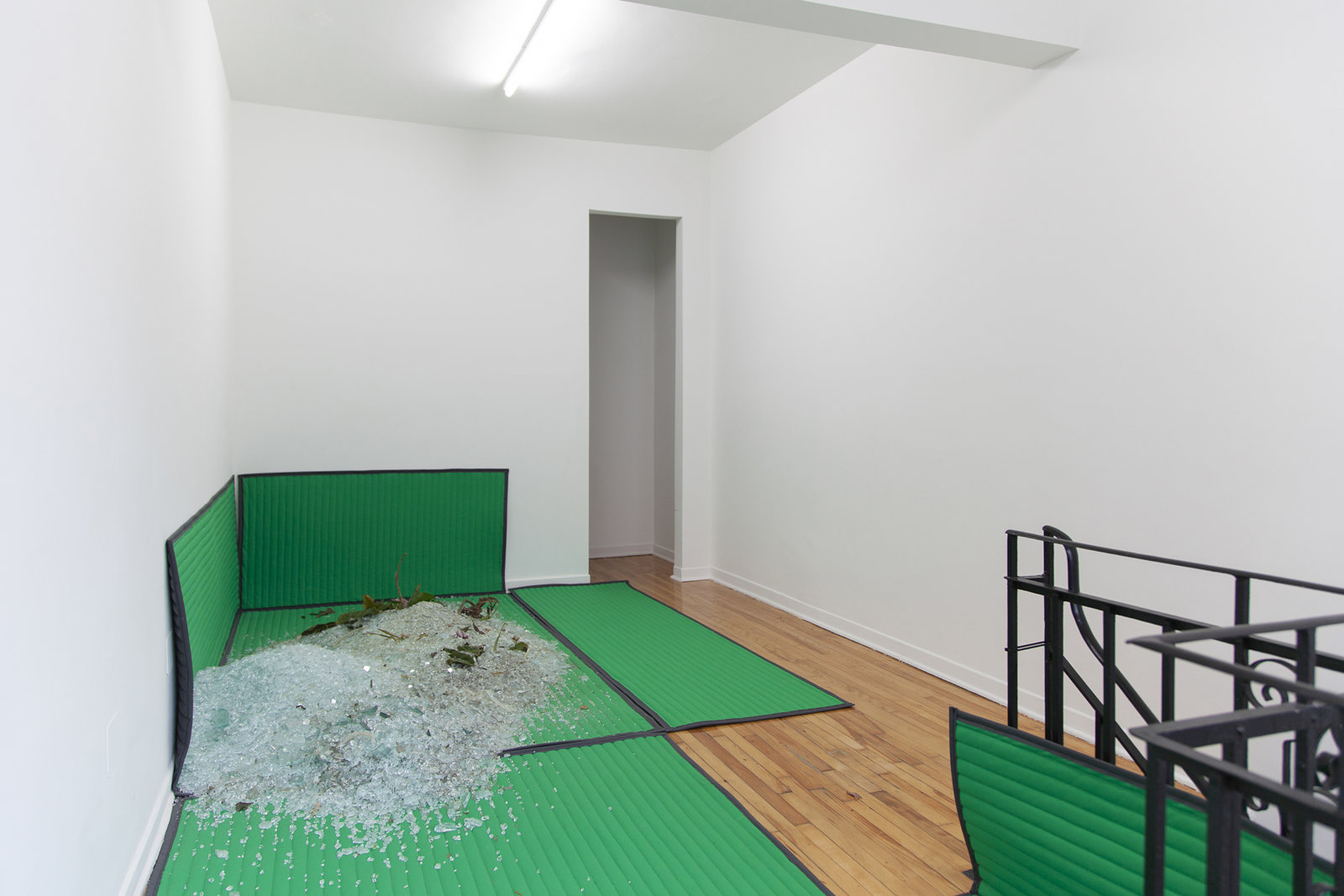 Abbas Akhavan, untitled, 2020, heavy-duty vinyl-reinforced polyester, quilt batting, tropical plants, glass, installation dimensions variable. Installation view, Protocinema at Parc Offsite, Montreal, Canada, 2020