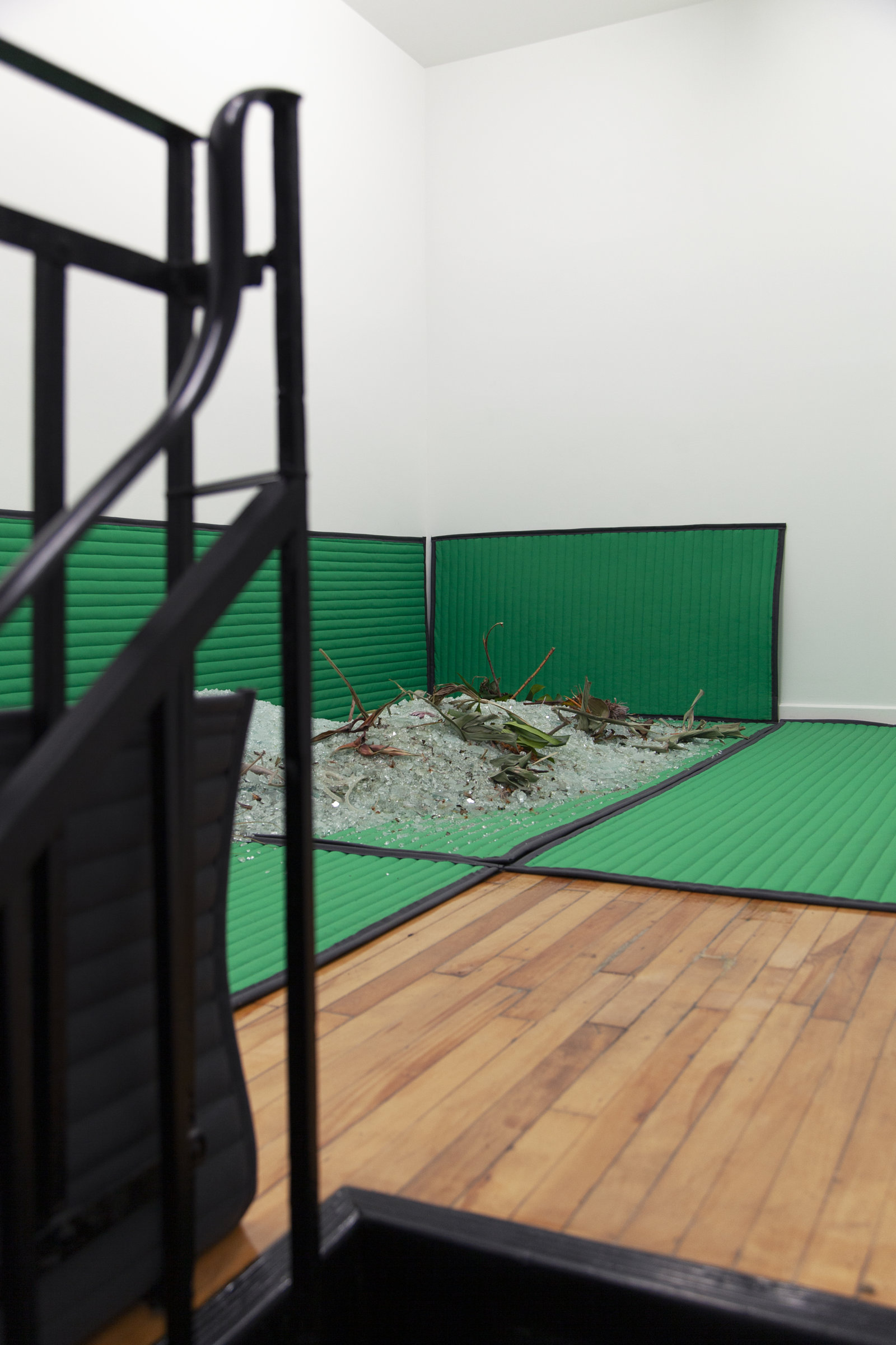 Abbas Akhavan, untitled, 2020, heavy-duty vinyl-reinforced polyester, quilt batting, tropical plants, glass, installation dimensions variable. Installation view, Parc Offsite, Montreal, Canada, 2020
