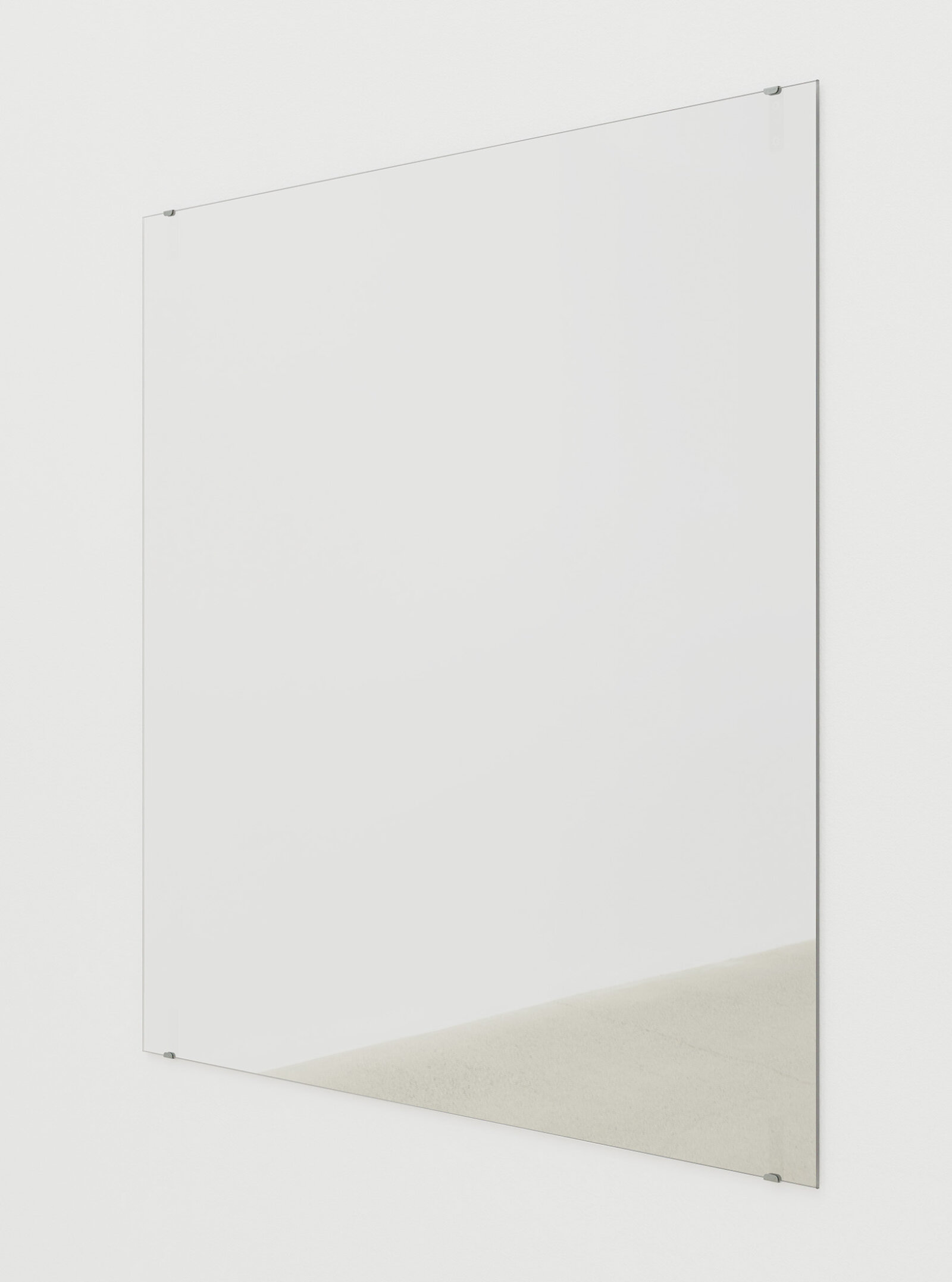 Abbas Akhavan, untitled, 2025, two-way mirror, steel mirror clips, 48 x 48 in. (122 x 122 cm)