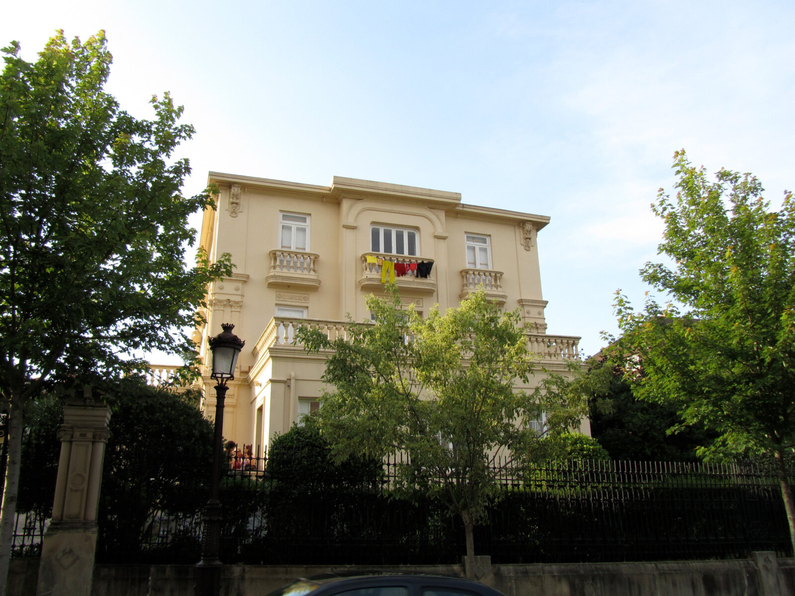 Abbas Akhavan, Variations on Laundry, June 7th and June 11th, 2010, various clothing hung from studio balcony, colours of the garments corresponded with the flags of the teams playing against Spain during FIFA World Cup Finales, dimensions variable. Installation view, Fundación Botín, Santander, Spain, 2010