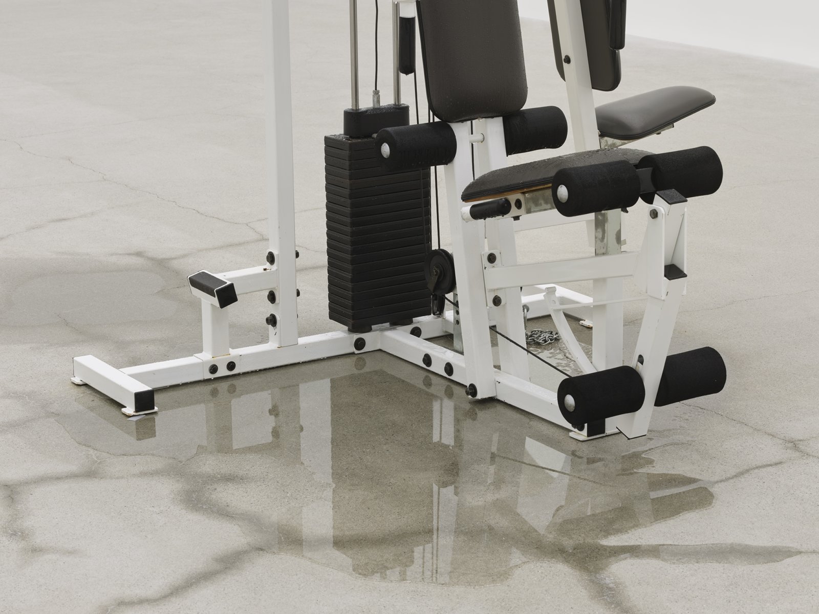 Abbas Akhavan, not titled (detail), 2019, gym equipment, misting system, automatic water timer, water, installation dimensions variable