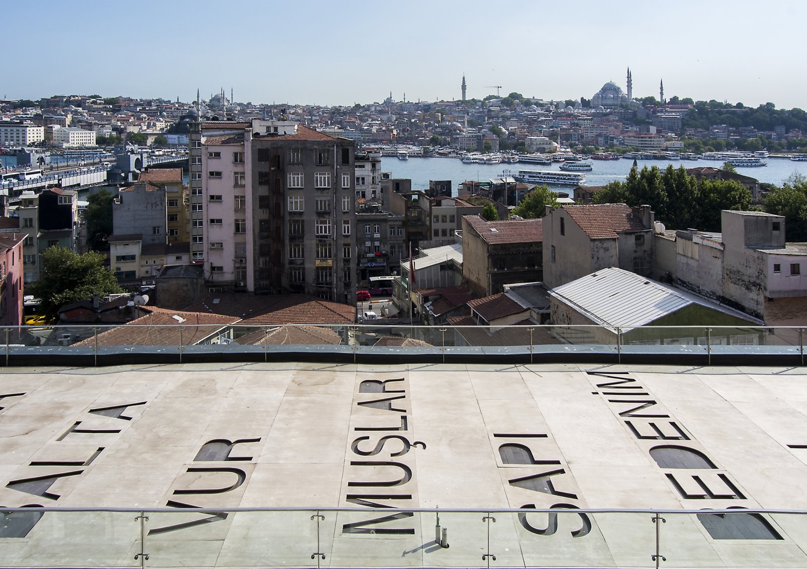 Abbas Akhavan, they struck a tree with an axe…, 2017, plywood walls from SALT Beyoğlu, cut and placed on the roof of SALT Galata, 3043 x 887 in. (7730 x 2255 cm). Installation view, “they hit a tree with an axe”, SALT Galata, Istanbul, Turkey, 2017