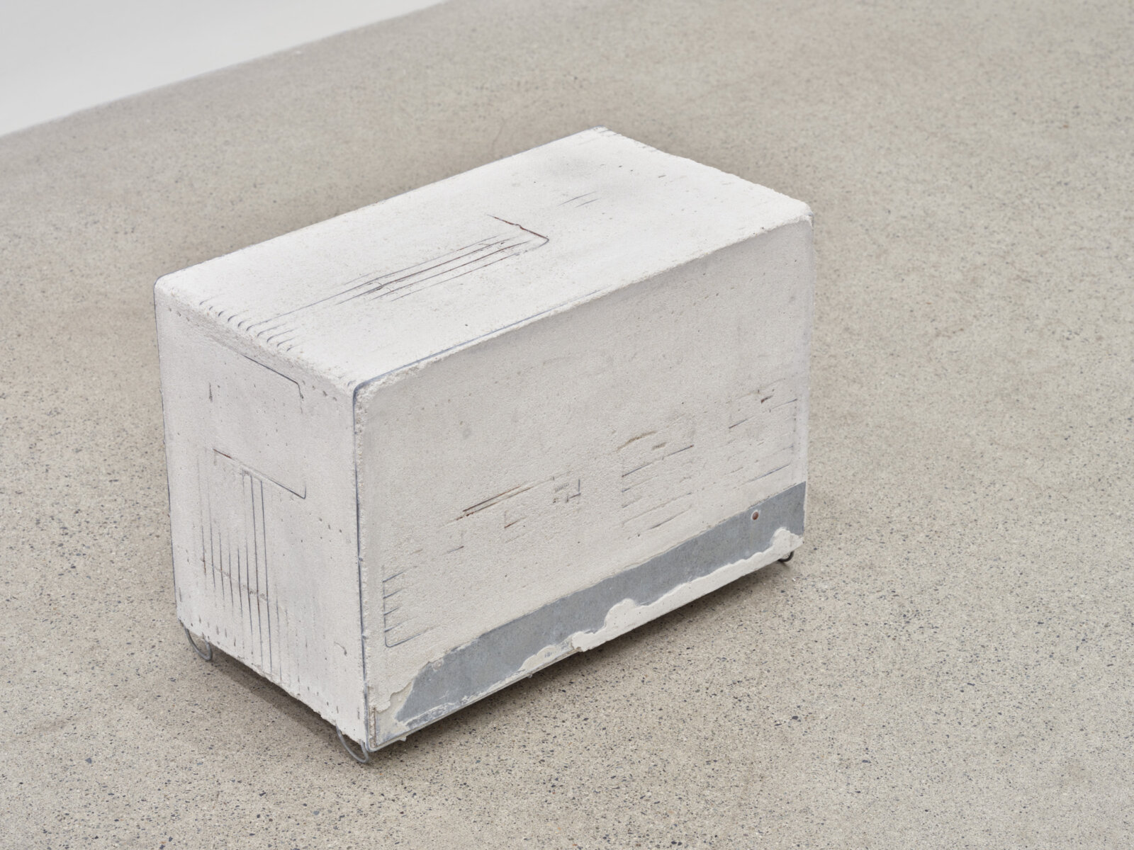 Abbas Akhavan, untitled, 2022, concrete, birdcage, 13 x 18 x 10 in. (33 x 45 x 25 cm)