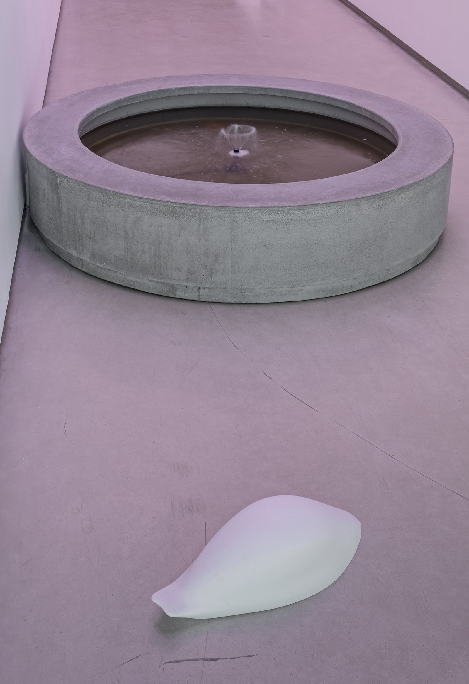Abbas Akhavan, variations on a landscape, 2018, coloured transparencies, styrofoam, cast concrete, pump, water, estrogen, paper towel dispenser, paper towel, dimensions variable. Installation view, The Power Plant, Toronto, 2018