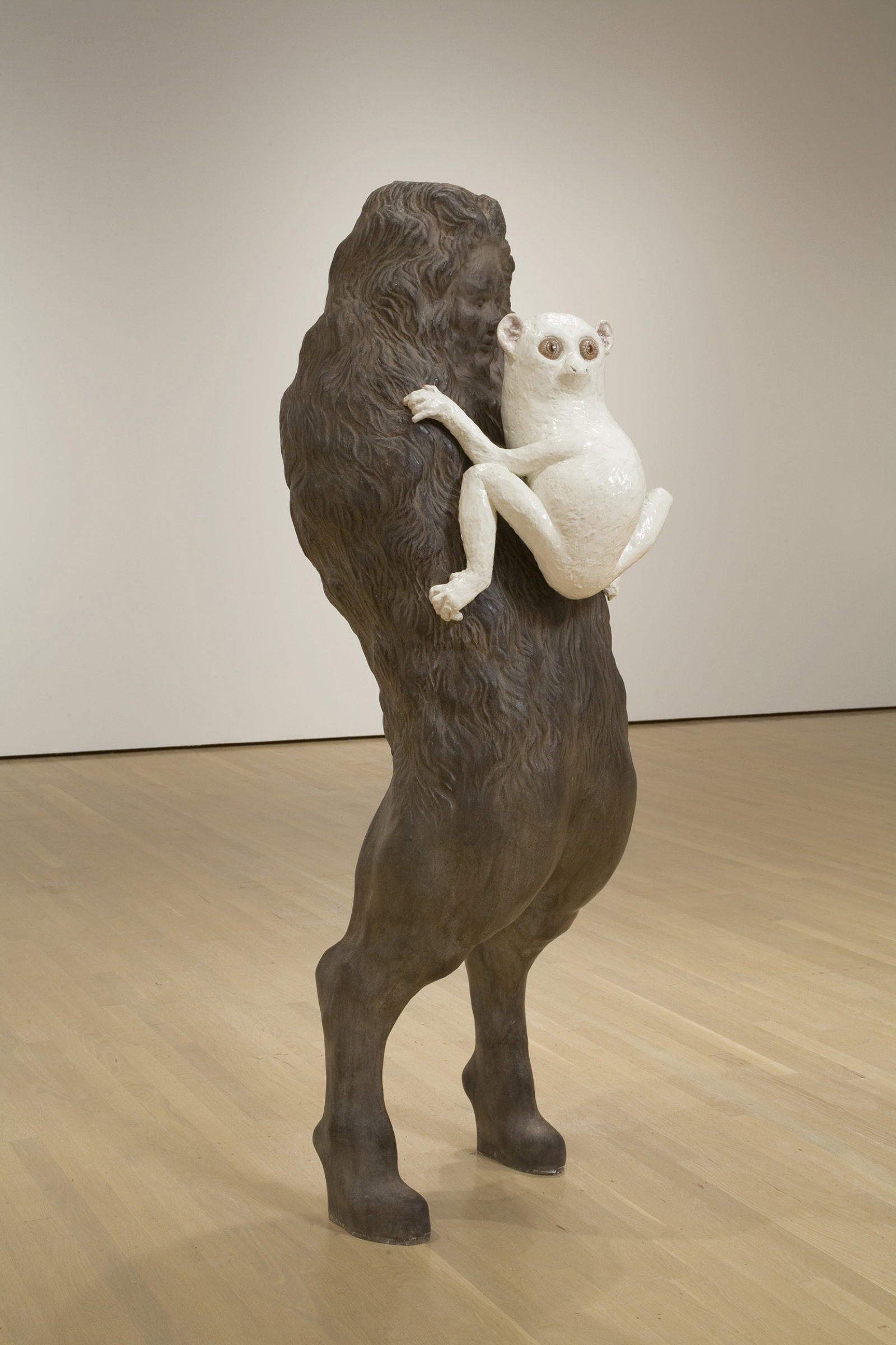 Valérie Blass, Étant donné, le Loris perché sur son socle néo-classique, 2008, polystyrene, concrete adhesive, paper, paint, 68 x 25 x 21 in. (173 x 62 x 53 cm)