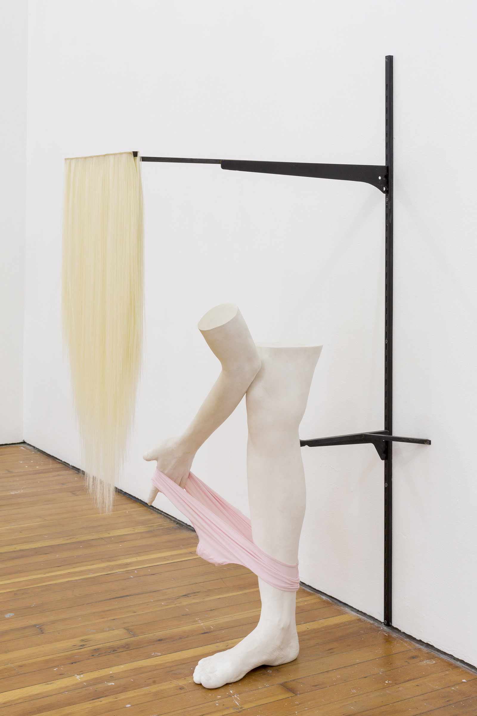 Valérie Blass, Je suis une image, 2014, forton, modified hanging system, underwear, synthetic hair extensions, 50 x 18 x 28 in. (127 x 46 x 71 cm)