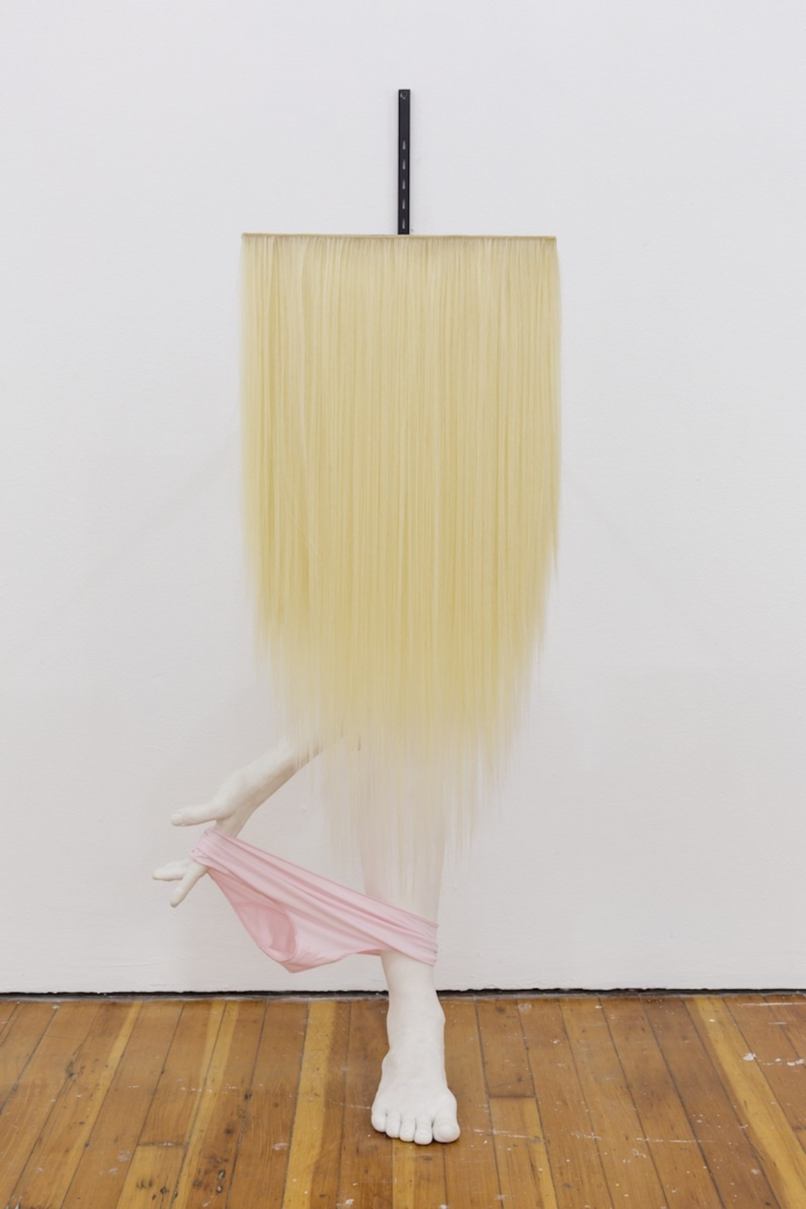 Valérie Blass, Je suis une image, 2014, forton, modified hanging system, underwear, synthetic hair extensions, 50 x 18 x 28 in. (127 x 46 x 71 cm)