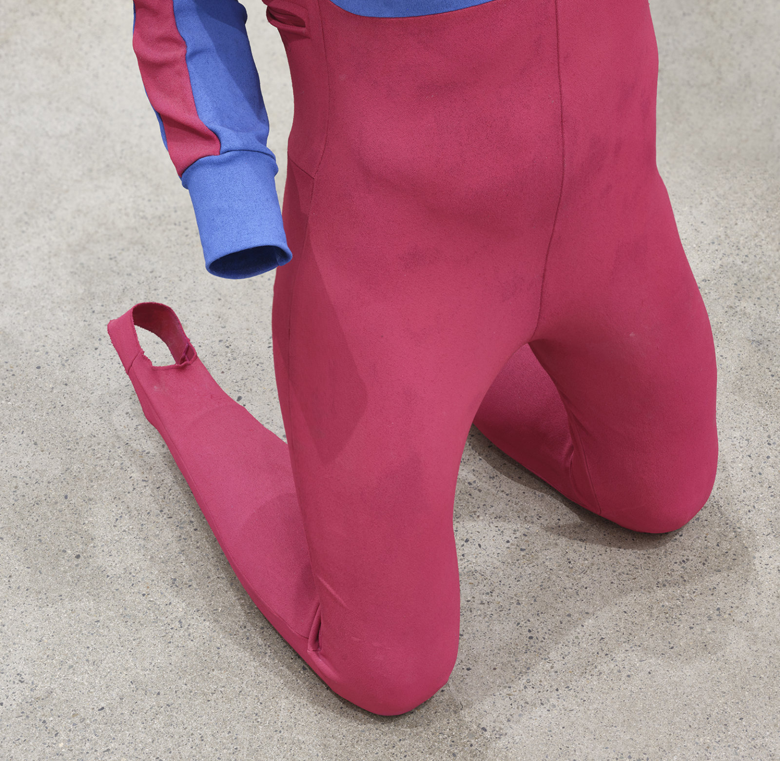 Valérie Blass, Le mime, le modèle et le dupe (The Mime, the Model and the Dupe) (detail), 2019, acrylic, oil, gouache, plaster, copper, chip bag, juice box, jumpsuit, resin, epoxy, fibreglass, 40 x 58 x 21 in. (102 x 147 x 53 cm)