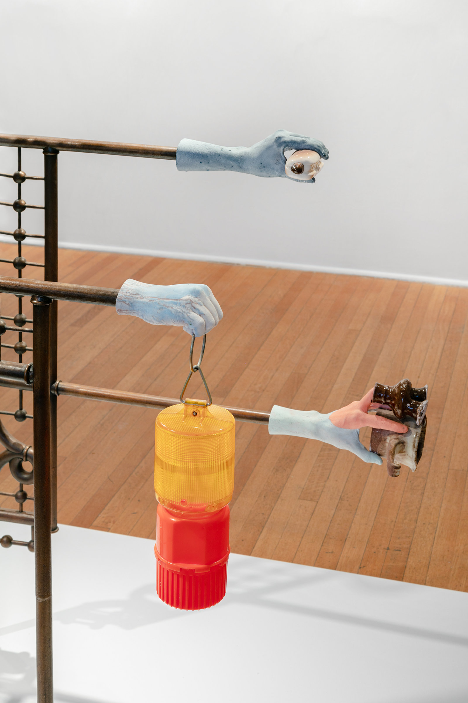 Valérie Blass, Meuble mécanique (detail), 2012, bronze, found objects, ductal, fgr, epoxy, 80 x 54 x 27 in. (203 x 137 x 69 cm). Installation view, The Mime, the Model and the Dupe, Oakville Galleries, Oakville, 2019