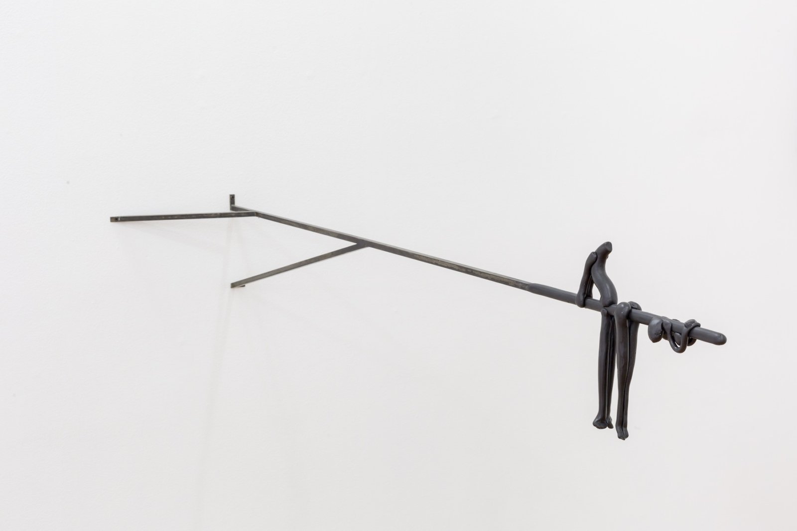Valérie Blass, Sois Gentille, 2014, welded steel rod, mastic, magic sculpt, 10 x 10 x 48 in. (24 x 27 x 121 cm)
