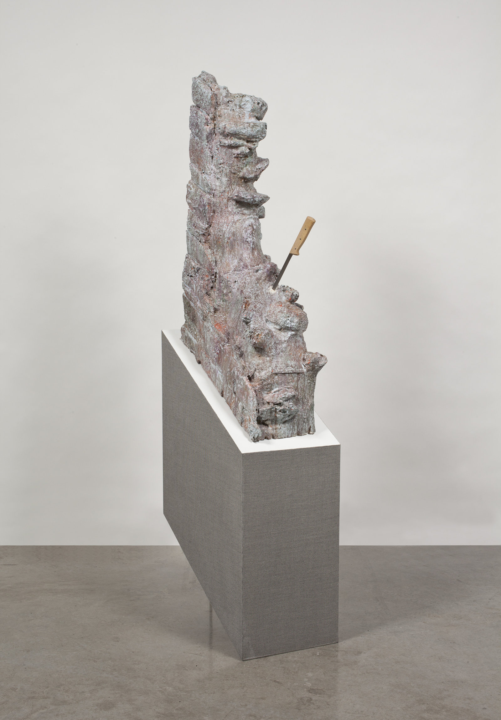 Valérie Blass, Tentation Medievale, 2010, styrofoam, paint, knife, 28 x 10 x 20 in. (70 x 25 x 50 cm)