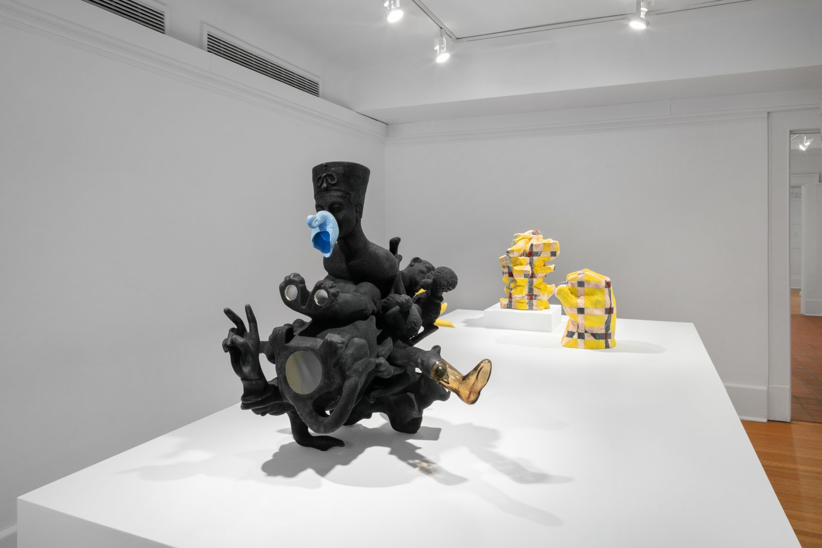 Valérie Blass, Comme dans l’an quarante, 2011, ceramic objects, glass, flocking, 30 x 27 x 27 in. (77 x 69 x 67 cm). Installation view, The Mime, the Model and the Dupe, Oakville Galleries, Oakville, 2019