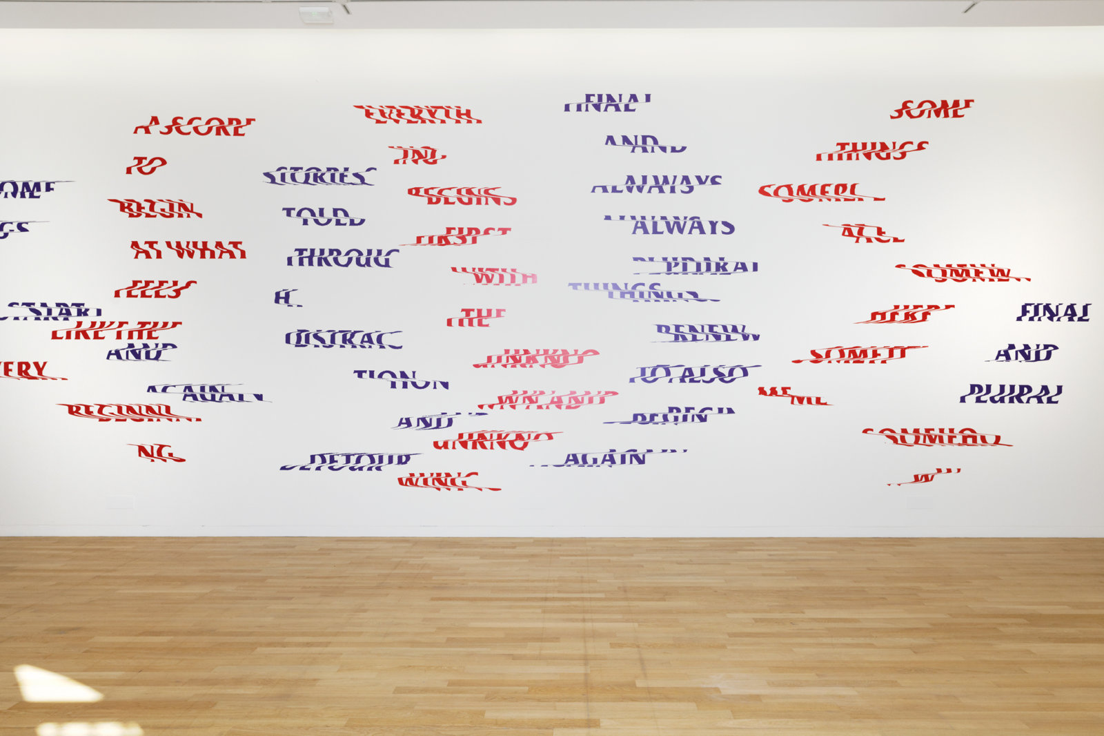 Raymond Boisjoly, Between and Beyond, 2018, vinyl lettering, dimensions variable. Installation view, À Cris Ouverts, Les Ateliers des Rennes—biennale d’art contemporain, Musée des beaux-arts de Rennes, France, 2018