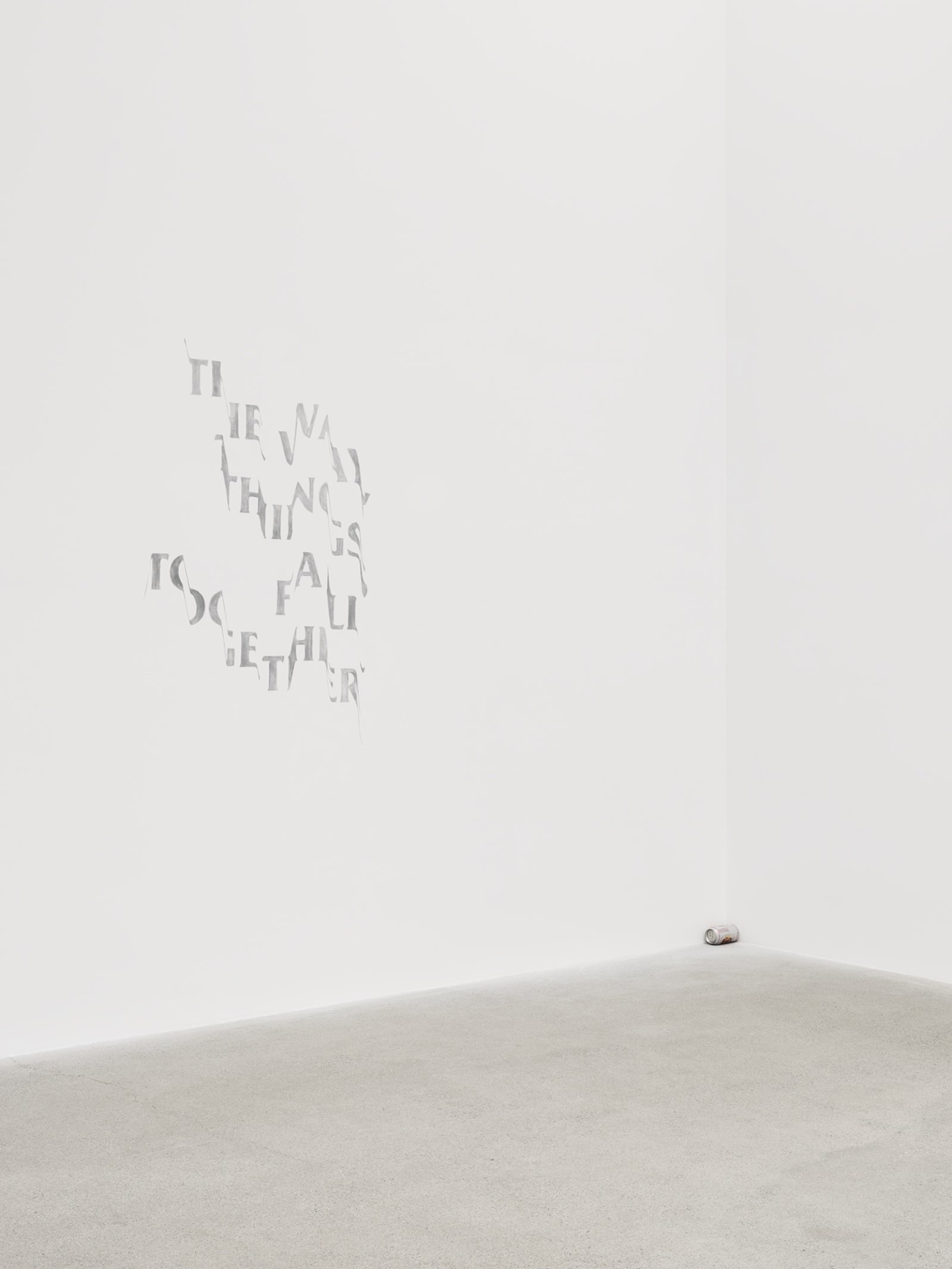 Raymond Boisjoly, Clinamen, 2019, lucky lager beer can on wall, 44 x 31 in. (112 x 79 cm)