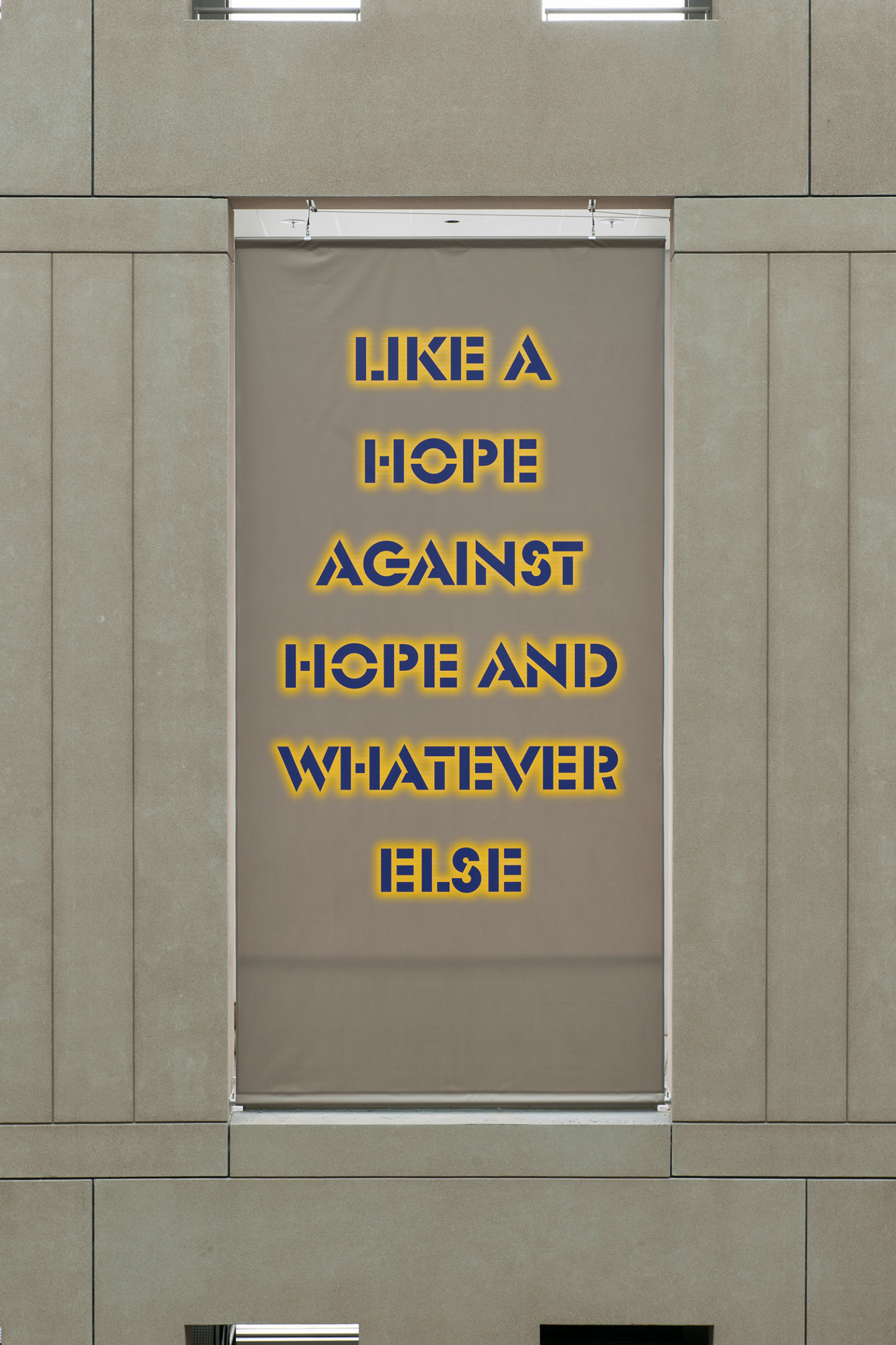 Raymond Boisjoly, Contingent Matters, 2011, vinyl banner, 240 x 120 in. (610 x 305 cm). Installation view, The Aperture Project, Vancouver Public Library, 2011