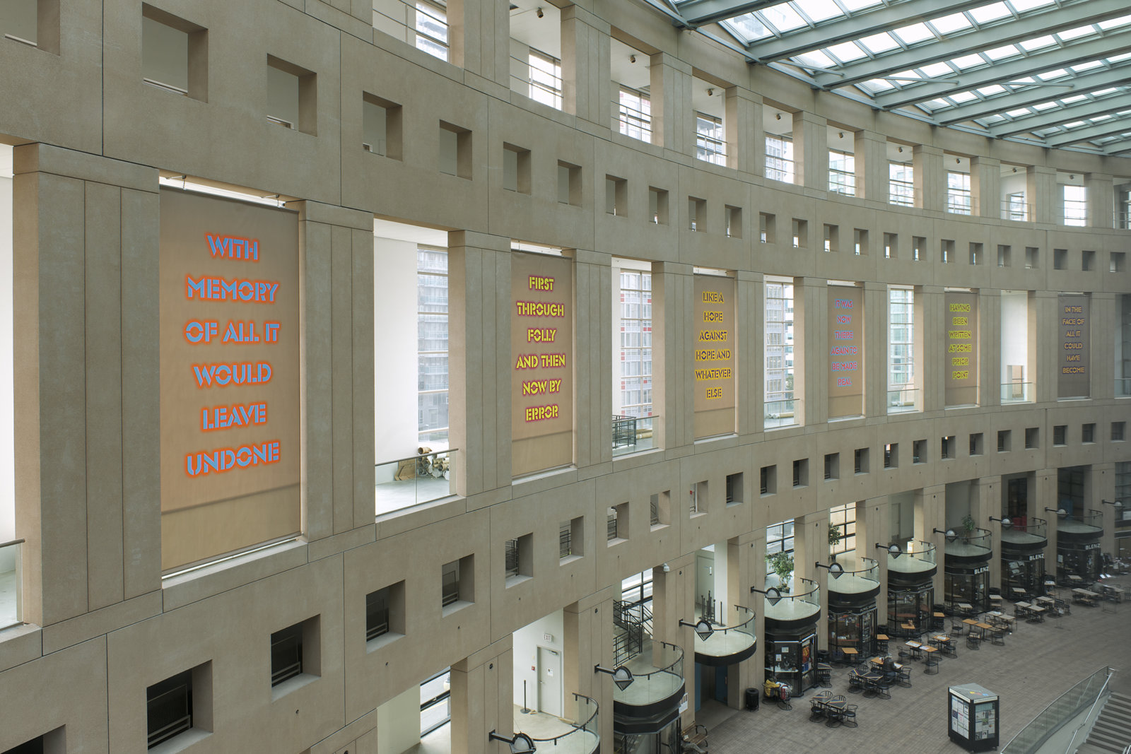 Raymond Boisjoly, Contingent Matters, 2011, vinyl banners, each 240 x 120 in. (610 x 305 cm). Installation view, The Aperture Project, Vancouver Public Library, 2011