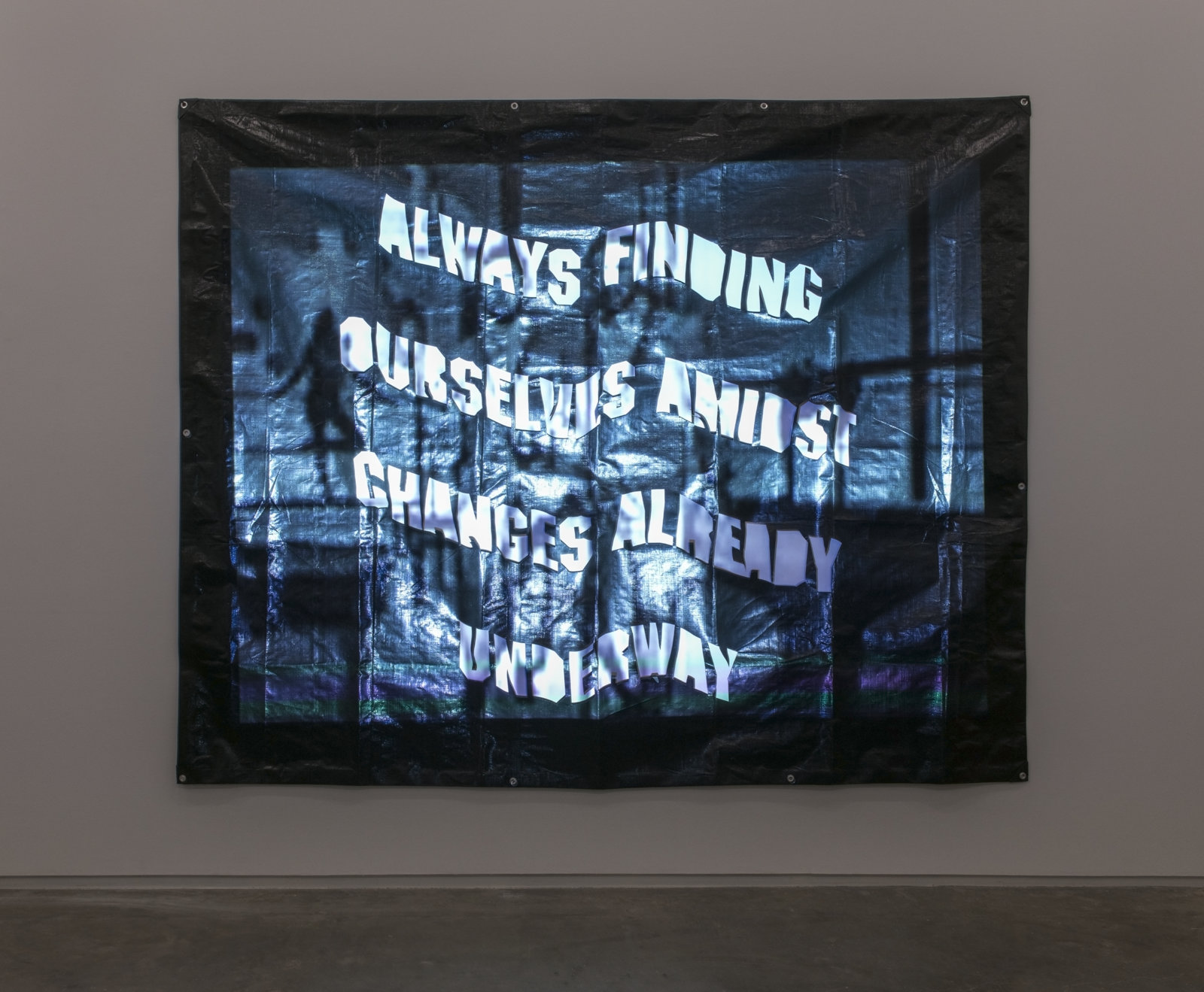 Raymond Boisjoly, Silent Trans-Forming, 2014, video projection on tarp, 96 x 120 in. (244 x 305 cm)