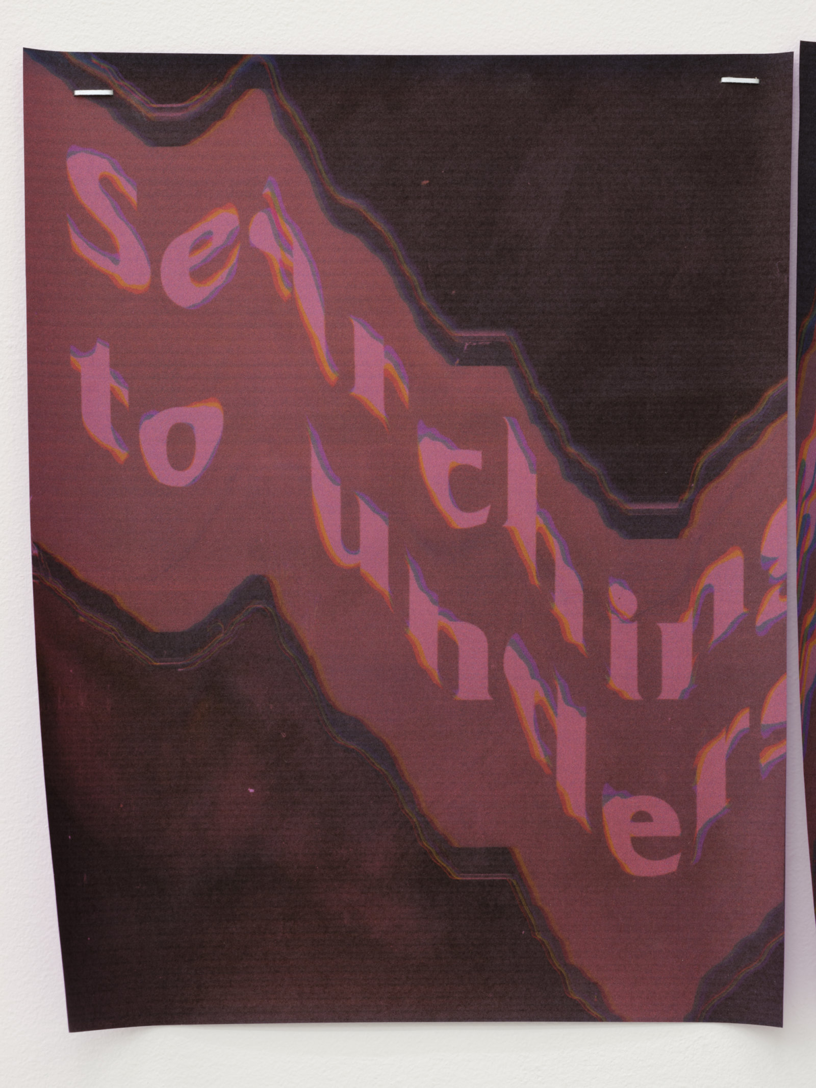 Raymond Boisjoly, having no name (detail), 2021 inkjet print on purple paper 10 parts, each 10 x 8 in. (25 x 20 cm), 21 x 76 in. (53 x 193 cm) installed