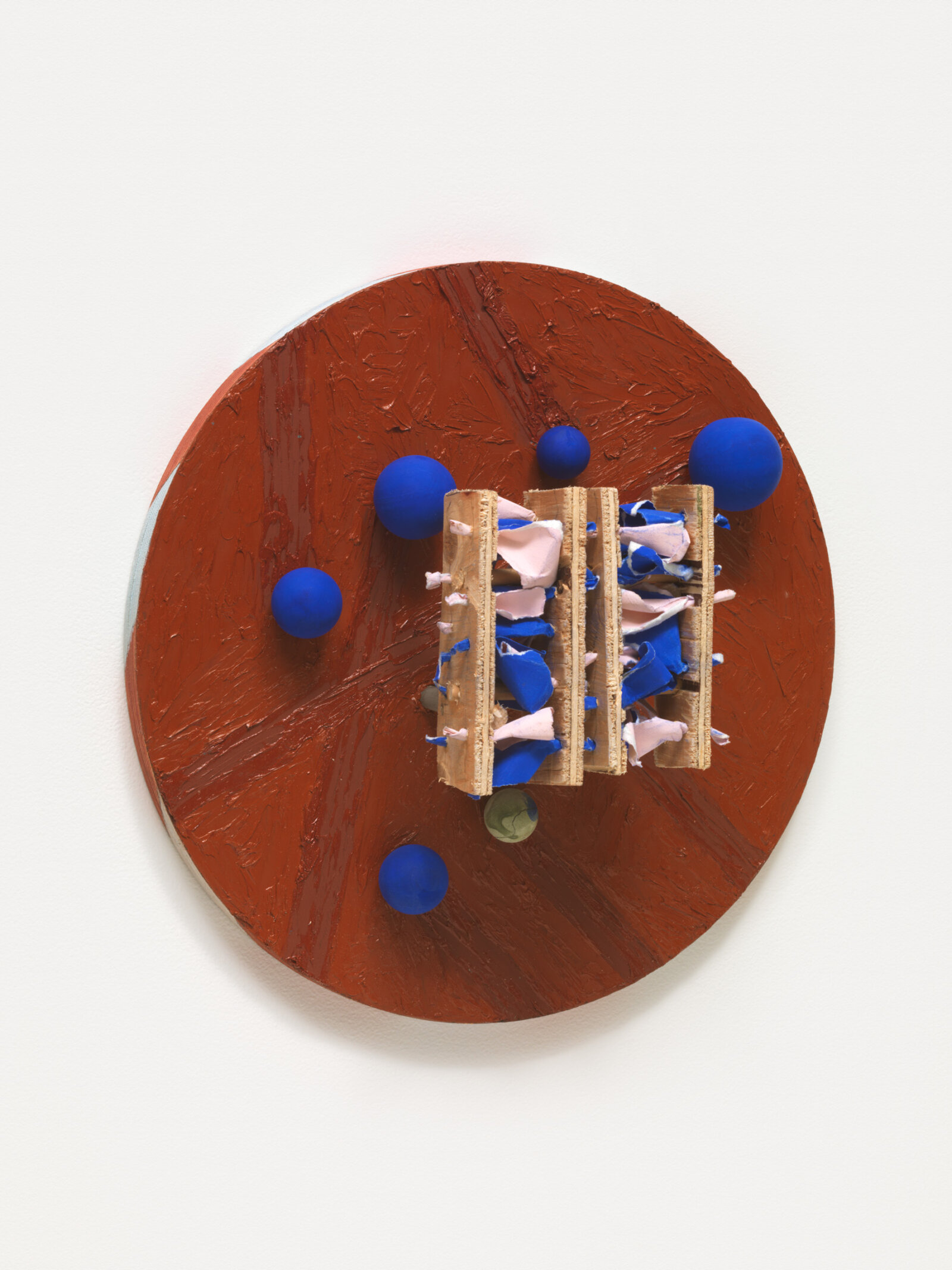 Eli Bornowsky, Fool’s Dancer, 2016, oil, gouache, watercolour, wood, paper, glue, screws, 12 x 12 x 5 in. (30 x 30 x 12 cm)