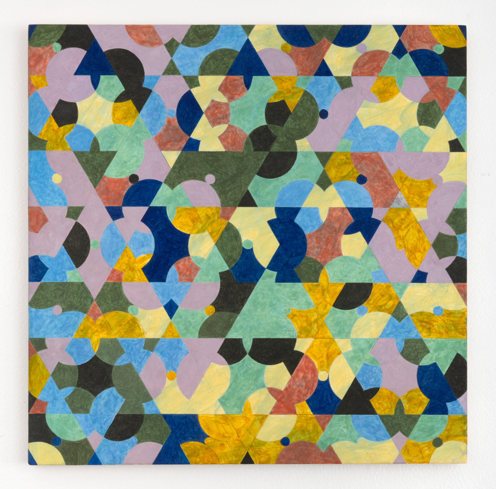 Eli Bornowsky, Joules_Dmod10_Repeat_Threshold, 2020, egg tempera, gesso, muslin, wood, 30 x 30 in. (76 x 76 cm)