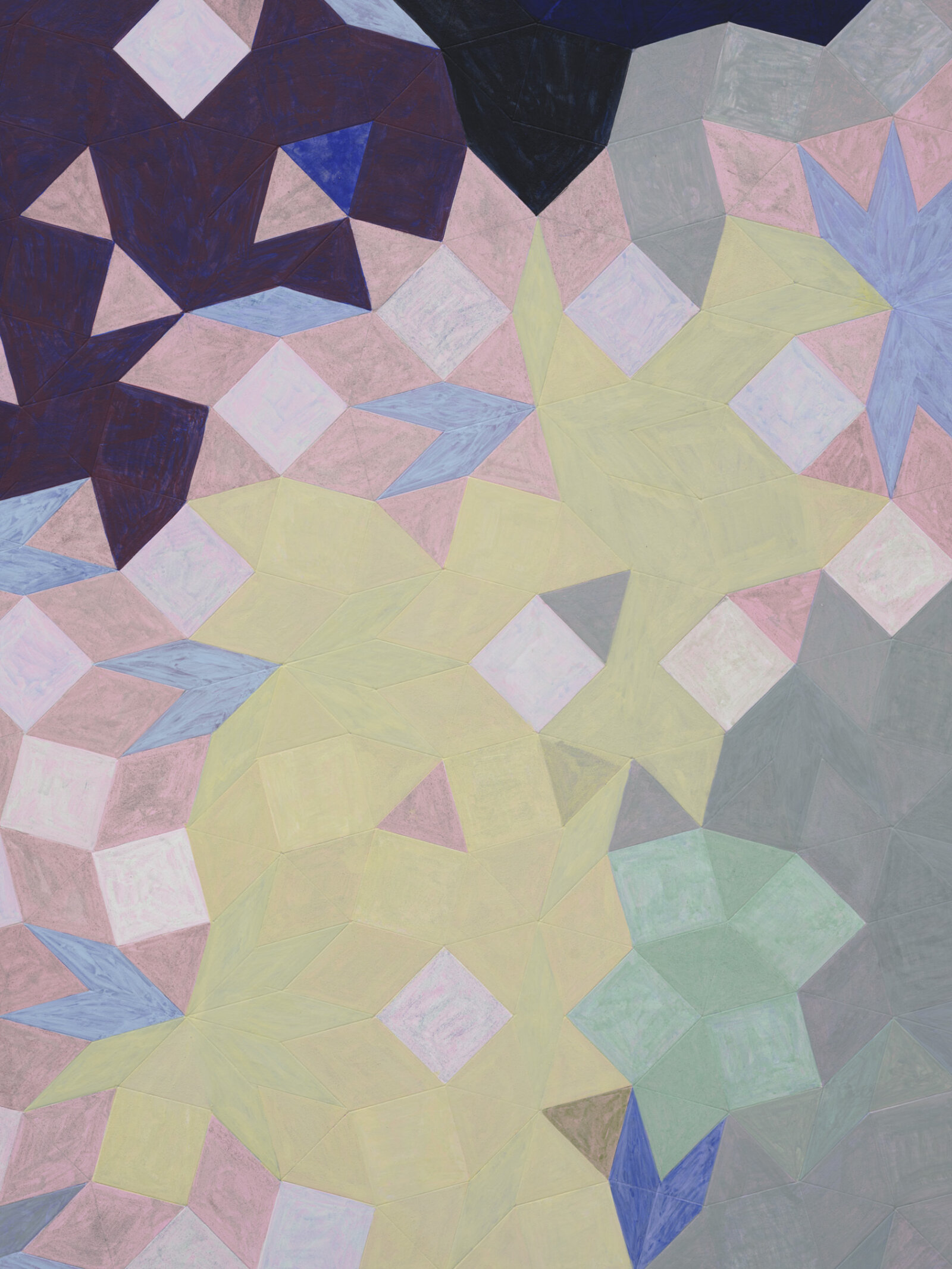 Eli Bornowsky, Minorcas (Contradiction between the inside and the outside may manifest itself in an unattached lining which produces an additional space between the lining and the exterior wall.) (detail), 2025, egg tempera, gesso on wood, aluminum, 47 x 47 in. (120 x 120 cm)