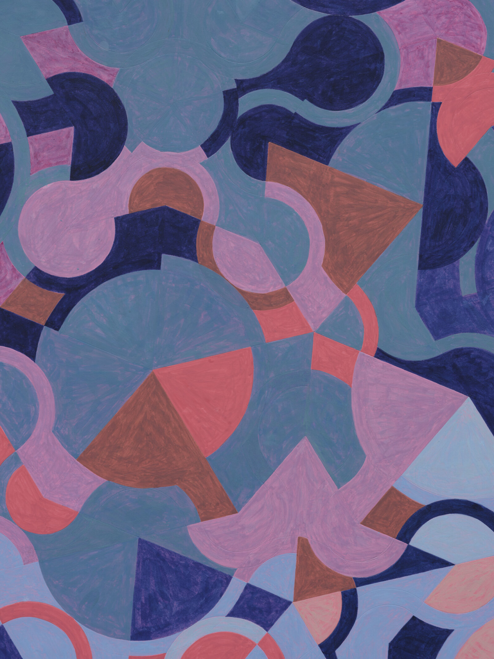 Eli Bornowsky, Penrose_NumberSequencer_x4+Fibonacci_tail_arbitrary_color_(P3) (detail), 2023, egg tempera, gesso, hardboard, wood, aluminum, 43 x 28 in. (110 x 70 cm)