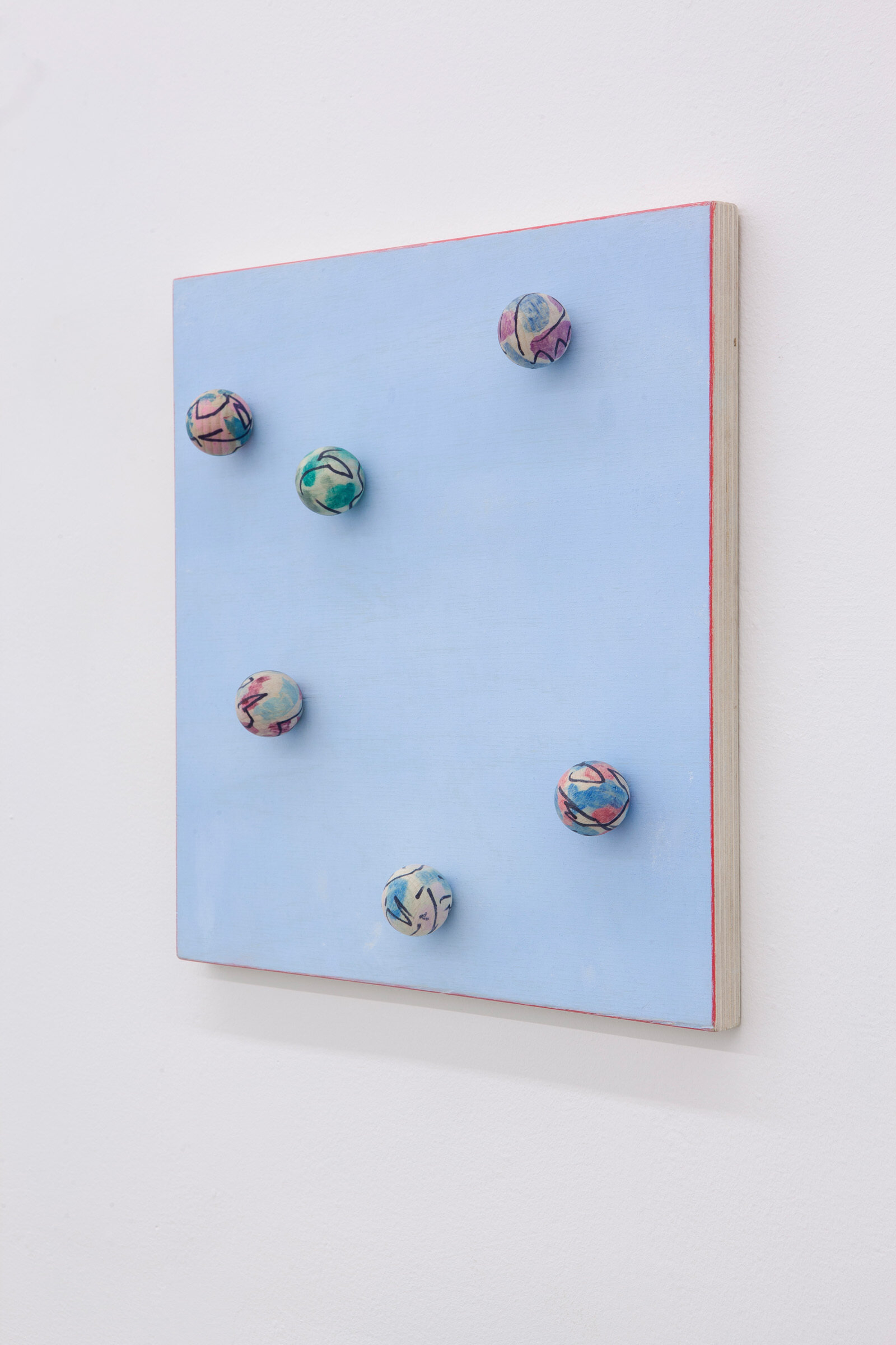 Eli Bornowsky, Walking Square, 2013, chalk, pencil crayon, gouache and marker on wood, glue, 13 x 13 x 2 in. (32 x 32 x 5 cm)