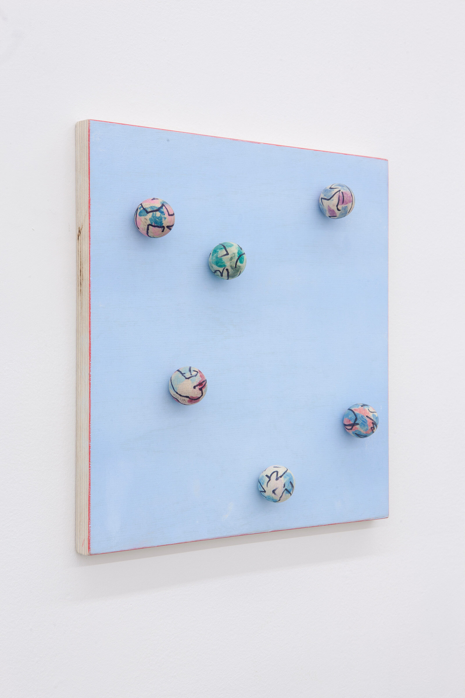 Eli Bornowsky, Walking Square, 2013, chalk, pencil crayon, gouache and marker on wood, glue, 13 x 13 x 2 in. (32 x 32 x 5 cm)