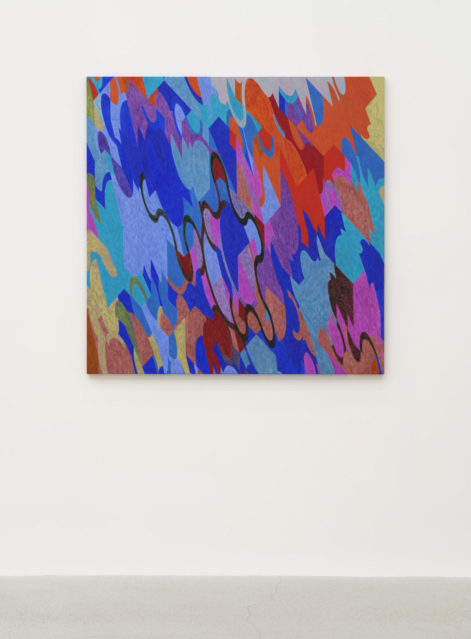 Eli Bornowsky, And what new comedy will emerge from the mannerisms of bodily postures? …once one understands how far all the mannerisms are different, heterogeneous, above all how no common measure can be applied to them (Aprocta), 2025, egg tempera, gesso on wood, aluminum, 47 x 47 in. (120 x 120 cm)