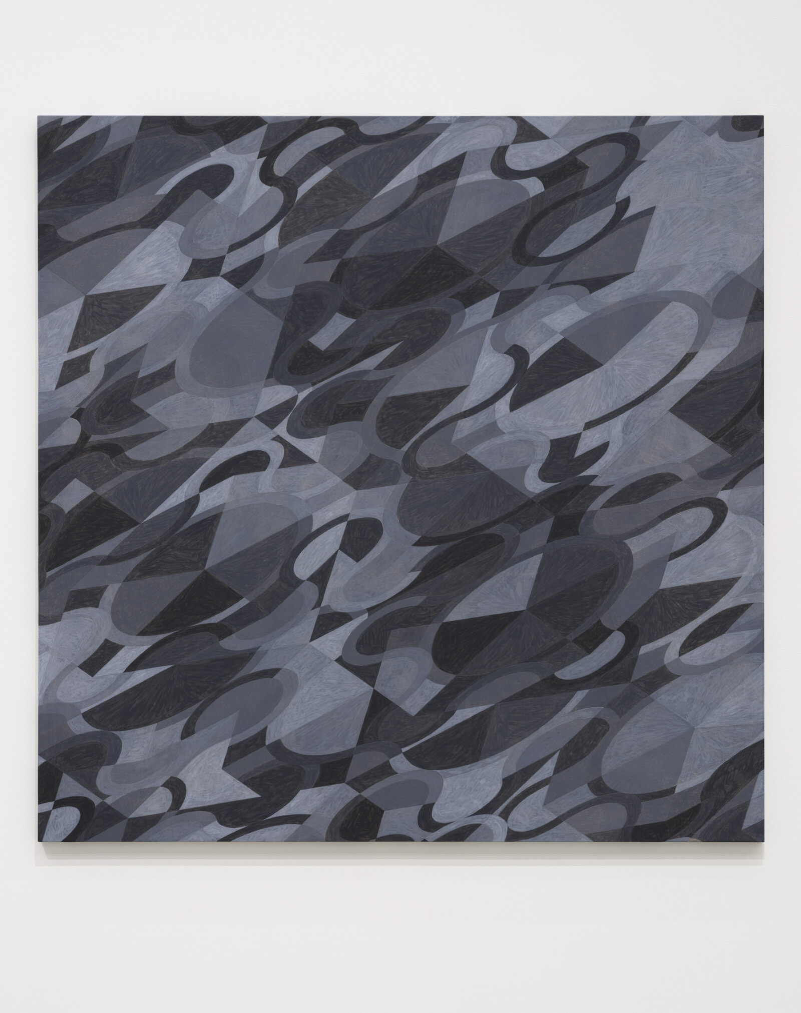 Eli Bornowsky, tambo (Grayscale), 2025, egg tempera, gesso on wood, aluminum, 47 x 47 in. (120 x 120 cm)