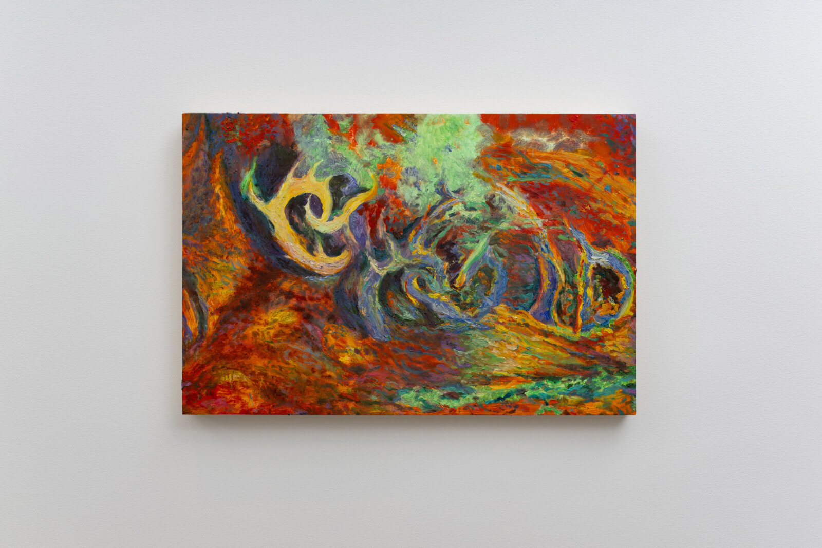 Rebecca Brewer, Extinct Flame, 2024, oil on panel, 20 x 30 in. (51 x 76 cm)