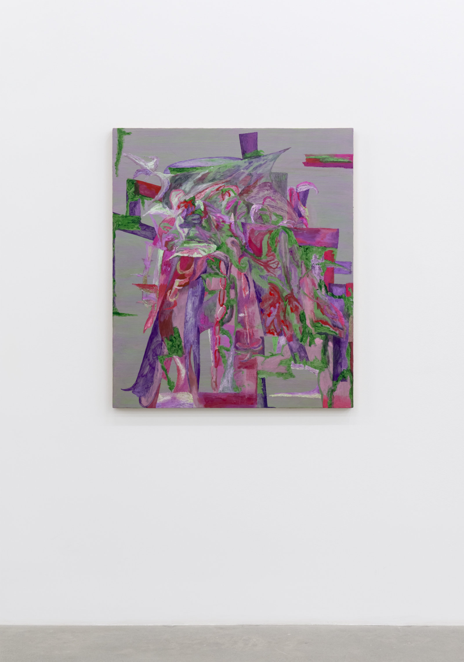 Rebecca Brewer, Flower Dumpster, 2018, oil on panel, 42 x 36 in. (107 x 92 cm)