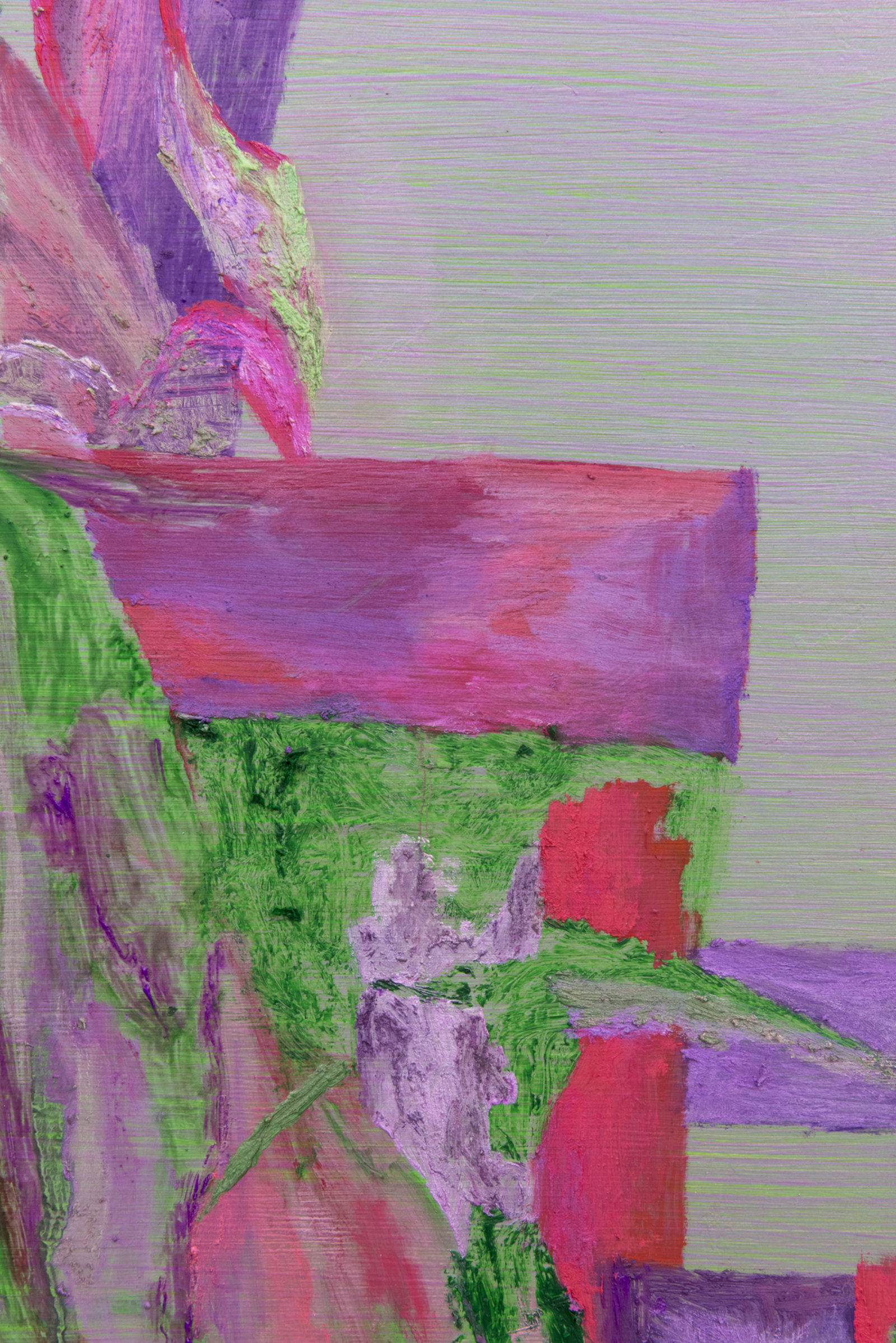 Rebecca Brewer, Flower Dumpster (detail), 2018, oil on panel, 42 x 36 in. (107 x 92 cm)
