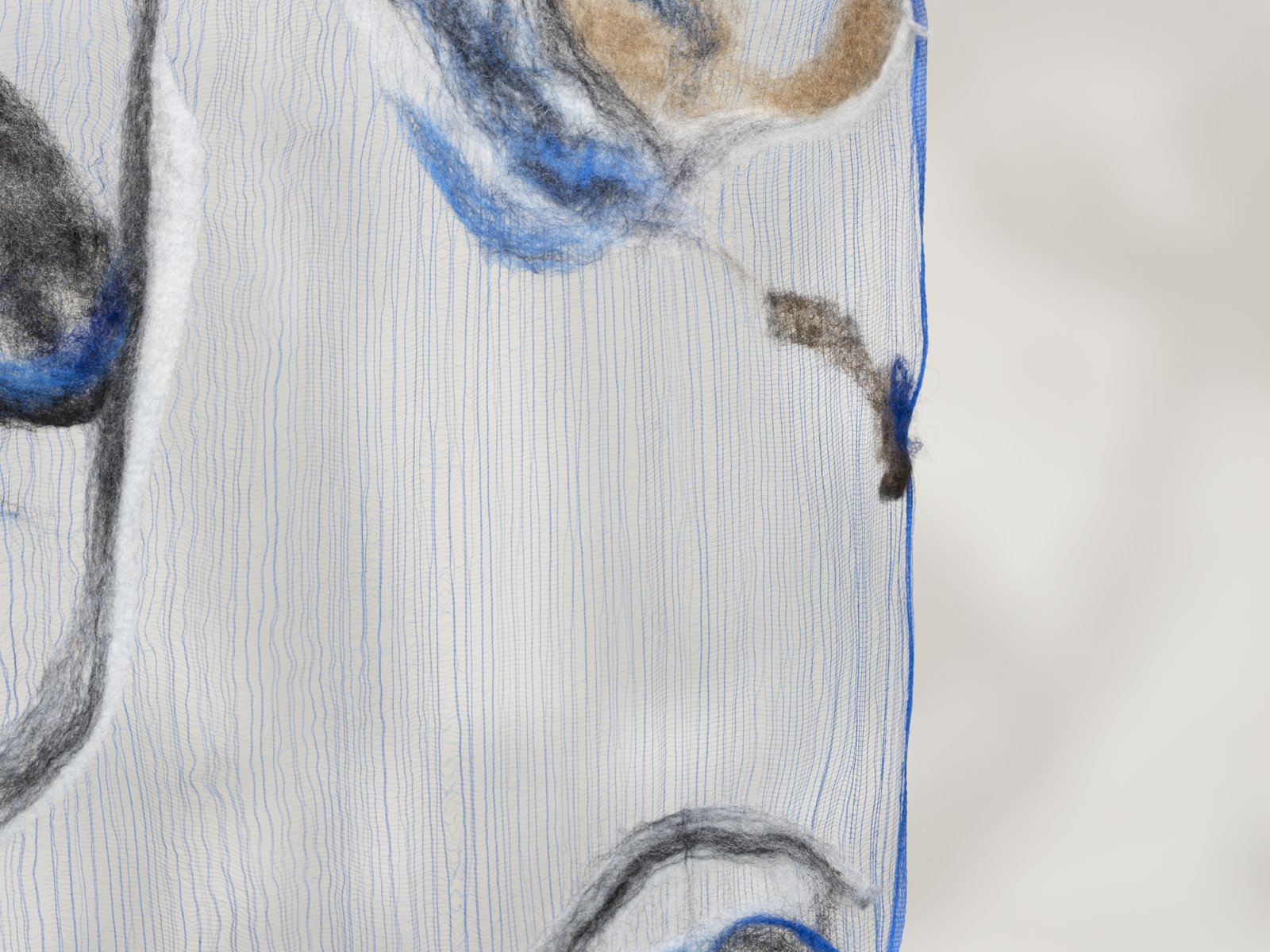Rebecca Brewer, Scrim: Dagger (detail), 2019, silk gauze, wool, ball chain, alligator clips, 132 x 45 in. (335 x 113 cm)