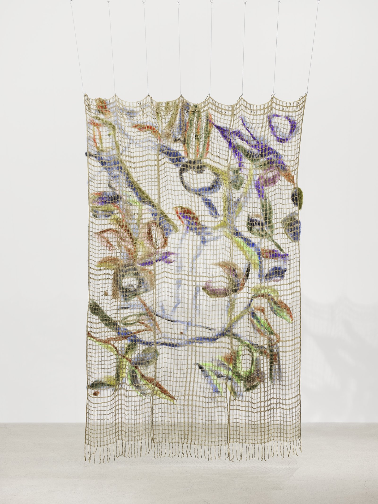 Rebecca Brewer, Surplus World, 2019, silk, wool, steel hooks, 90 x 63 in. (229 x 160 cm)