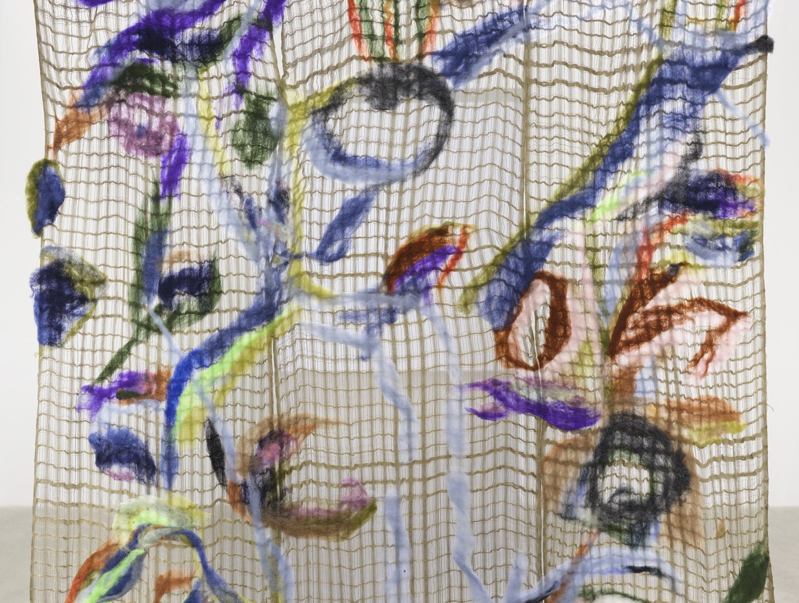 Rebecca Brewer, Surplus World (detail), 2019, silk, wool, steel hooks, 90 x 63 in. (229 x 160 cm)