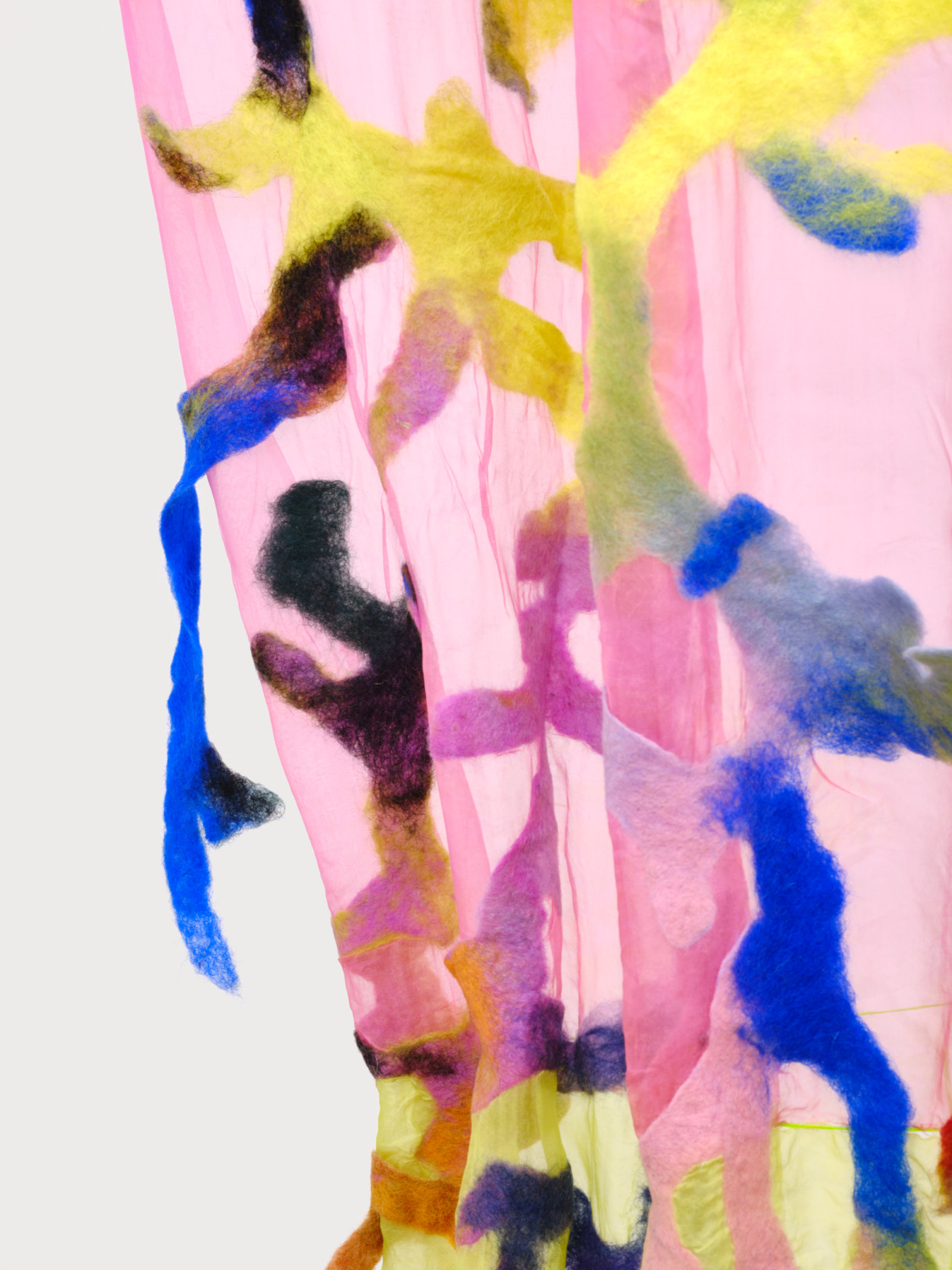 Rebecca Brewer, Total Loss (detail), 2019, silk, wool felt, alligator clips, ball chain, 114 x 52 in. (290 x 132 cm)