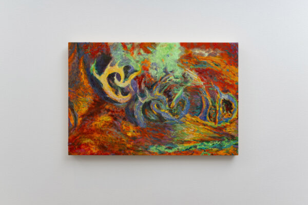 Rebecca Brewer, Extinct Flame, 2024, oil on panel, 20 x 30 in. (51 x 76 cm)
