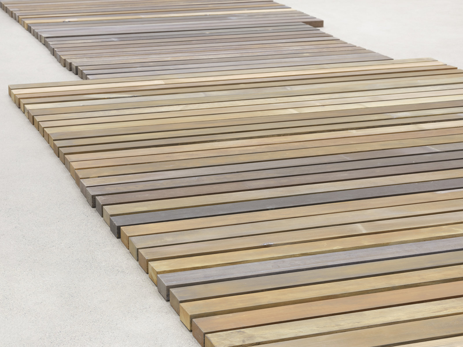 Geoffrey Farmer, 70 Planks (detail), 2021, acid-etched brass planks, 3 x 100 x 321 in. (6 x 253 x 815 cm)