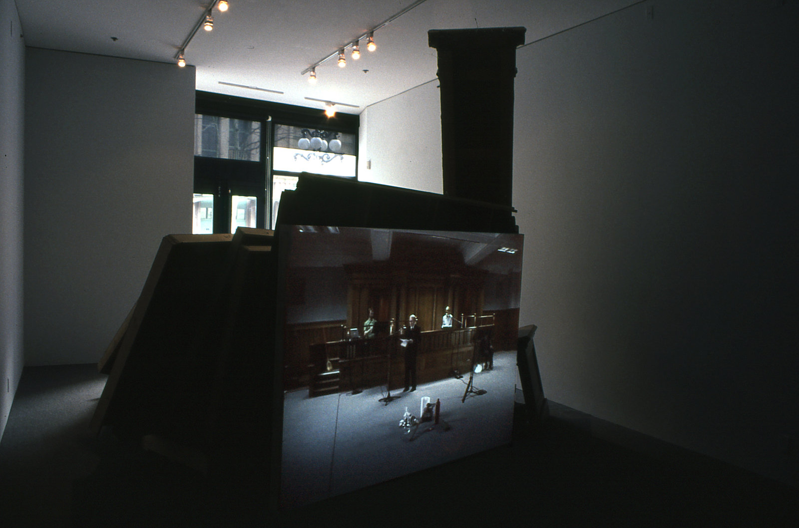 Geoffrey Farmer and Judy Radul, Room 302, 2005, courtroom furnishings and DVD projection, dimensions variable
