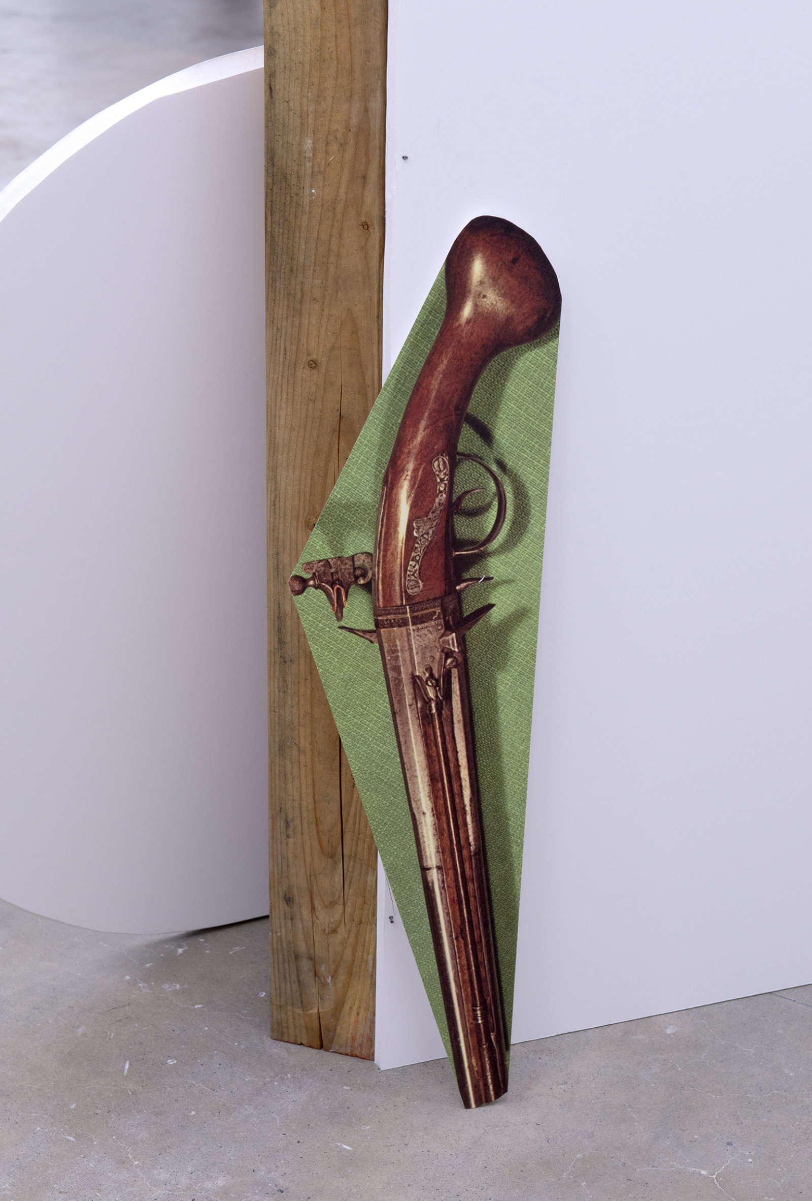 Geoffrey Farmer, Some kinds of sacrifice (detail), 2014, douglas fir pole, 6 photographs mounted on foamcore, 200 x 4 x 4 in. (508 x 9 x 9 cm)