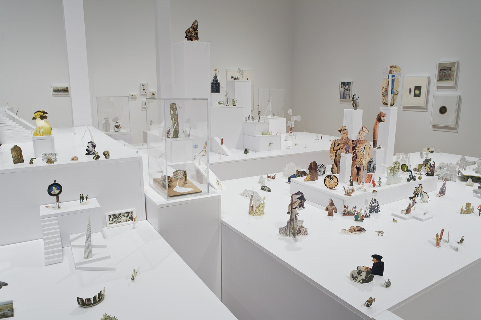 Geoffrey Farmer, The Last Two Million Years, 2007, foamcore plinths, perspex frames and cutouts from selected pages of the history book The Last Two Million Years, dimensions variable. Installation view, Musée d'art contemporain de Montréal, 2008