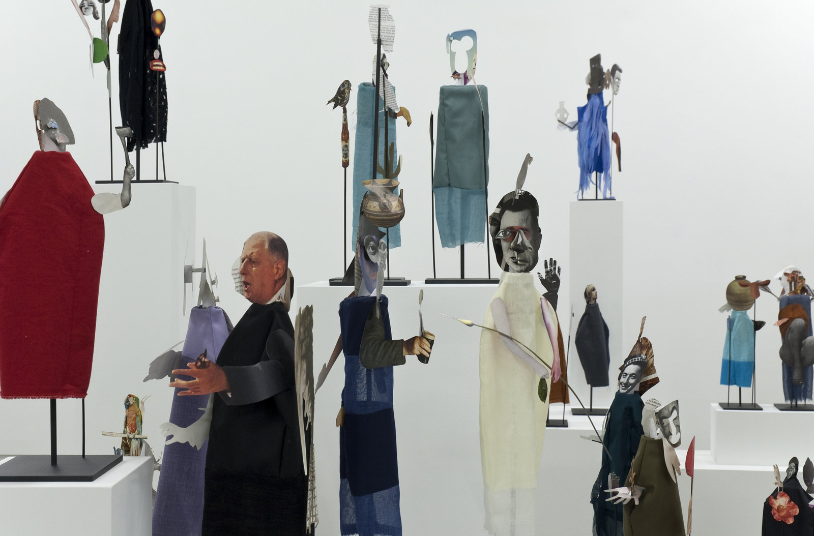 Geoffrey Farmer, The Surgeon and the Photographer, 2009, paper, textile, wood, metal, 365 figures, each figure approximately 18 x 5 x 5 in. (45 x 13 x 13 cm). Installation view, Catriona Jeffries, 2010