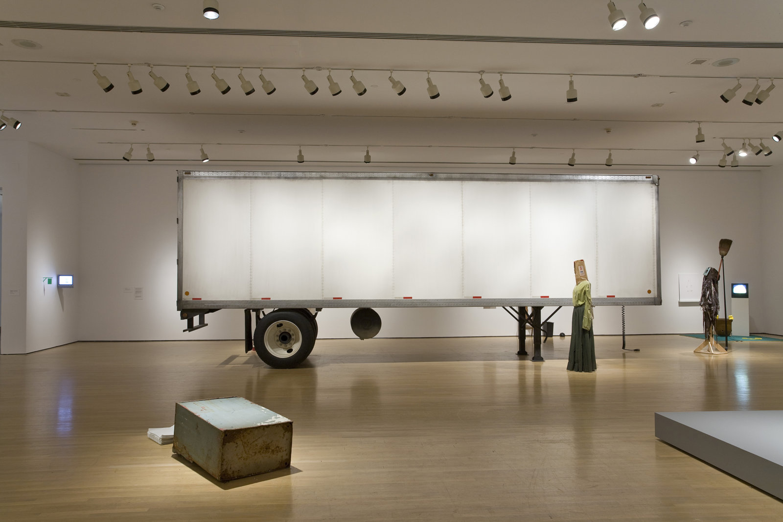 Geoffrey Farmer, Trailer, 2002, steel, fiberboard, mixed media, 134 x 87 x 354 in. (340 x 220 x 900 cm). Installation view, Musée d'art contemporain de Montréal, 2008