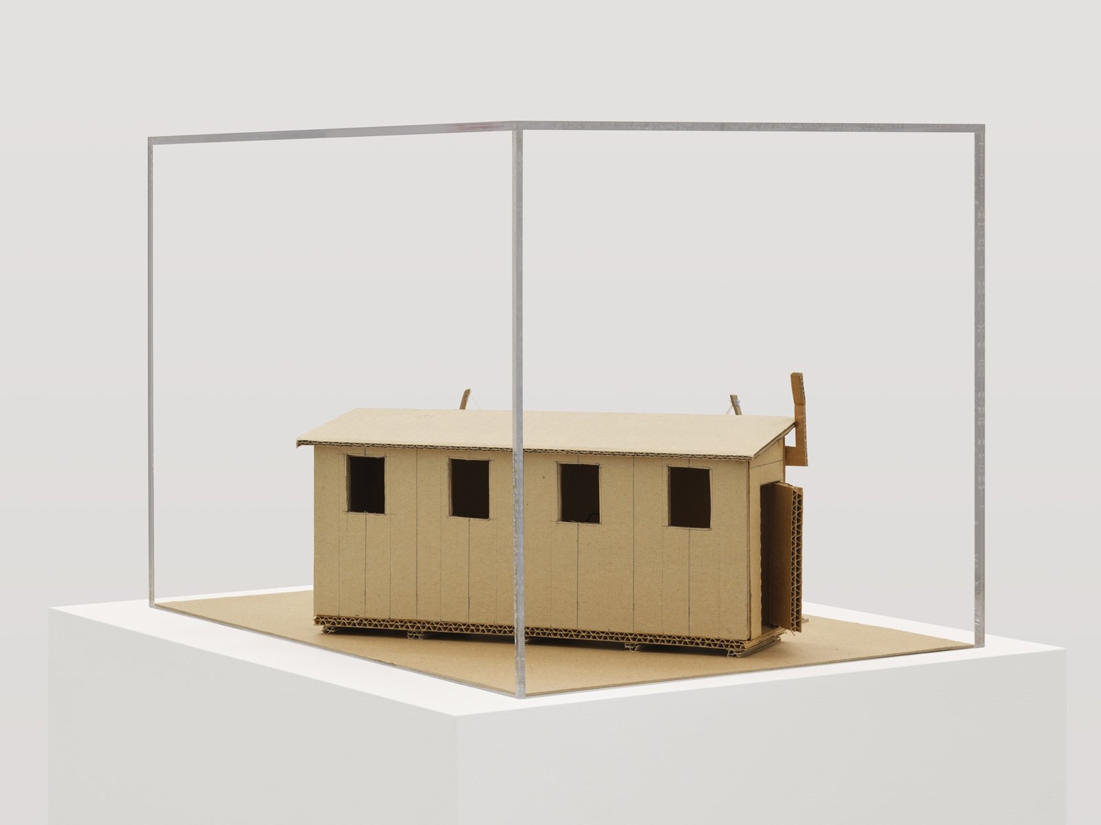 Geoffrey Farmer, Wash House Maquette, 2007, cardboard, rice paper, string, digital print, soap, plexiglas case, 20 x 14 x 13 in. (50 x 36 x 33 cm)