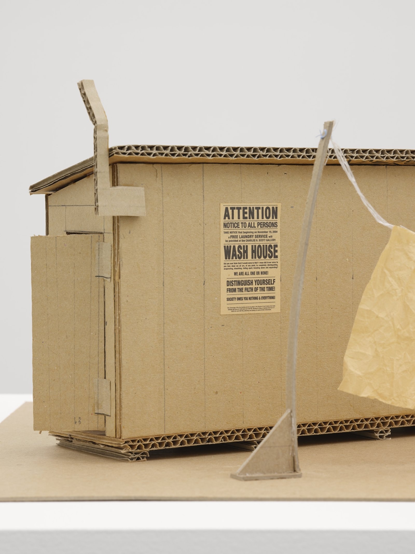 Geoffrey Farmer, Wash House Maquette (detail), 2007, cardboard, rice paper, string, digital print, soap, plexiglas case, 20 x 14 x 13 in. (50 x 36 x 33 cm)