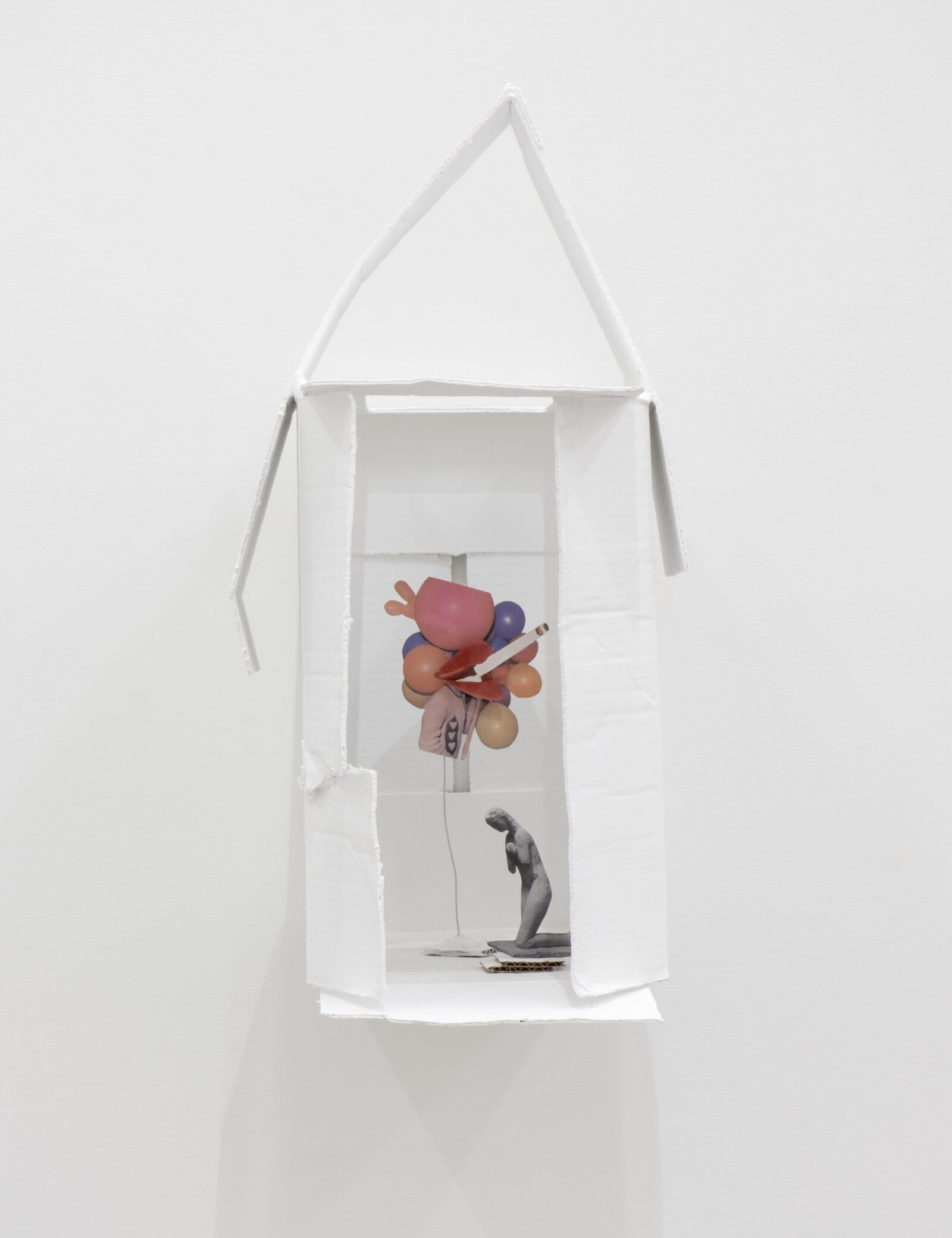 Geoffrey Farmer, For Those Who Want to Release, but Can’t, 2024, cardboard, white paint, wire, putty, book cut-outs, 20 x 10 x 17 in. (51 x 25 x 43 cm)
