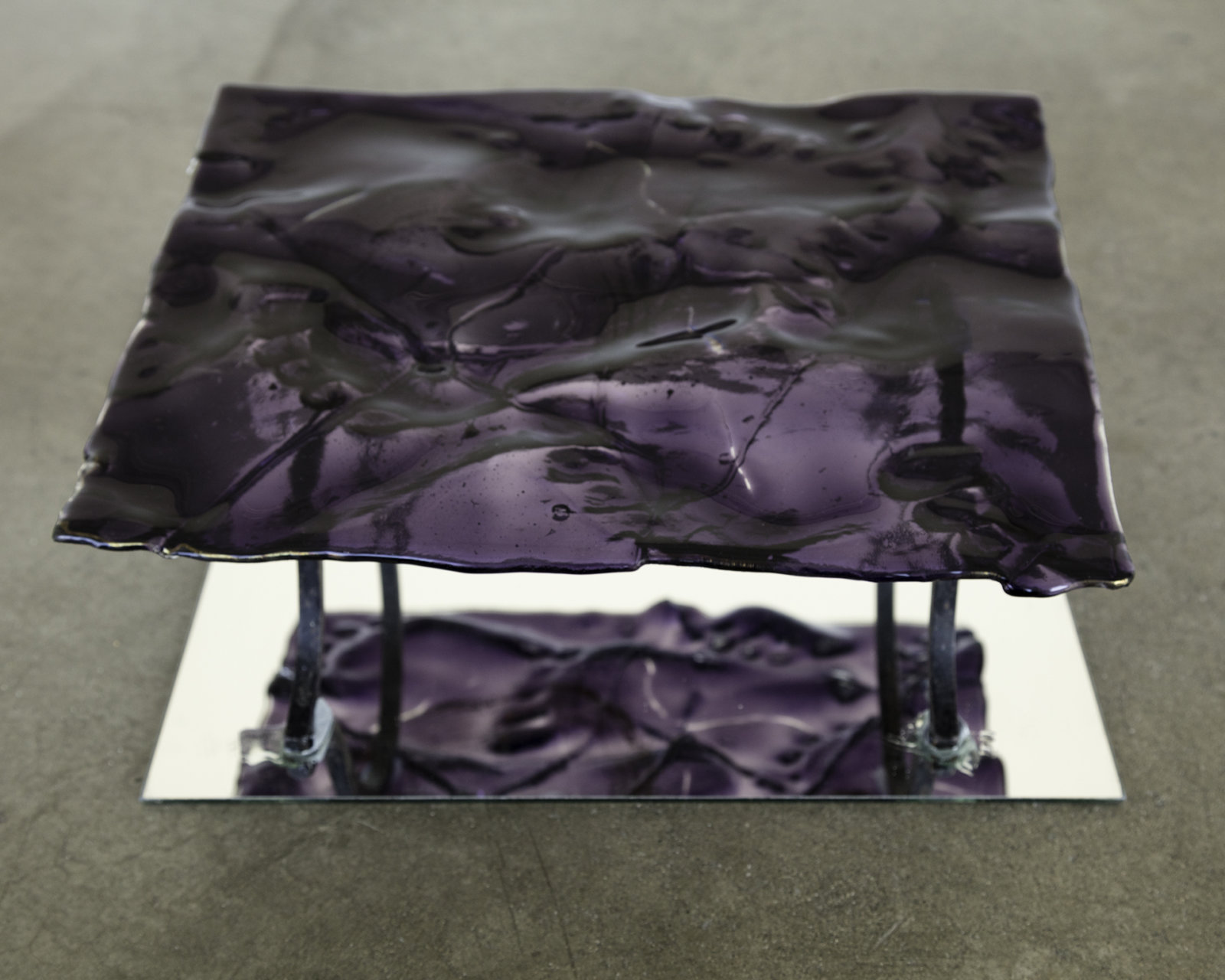 Kasper Feyrer, New Pedestrians, 2017, violet glass, wrought iron, mirror, dimensions variable